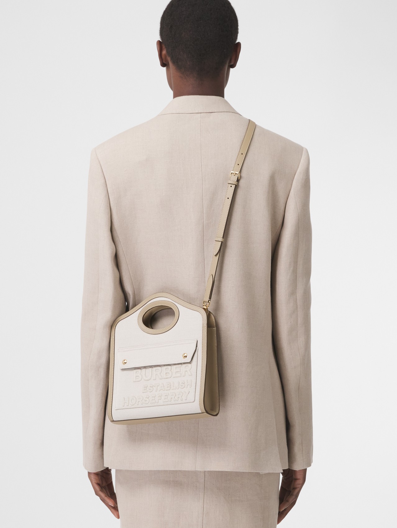 Bolsa Pocket de lona de algodão e linho com estampa Horseferry - Mini in Cru