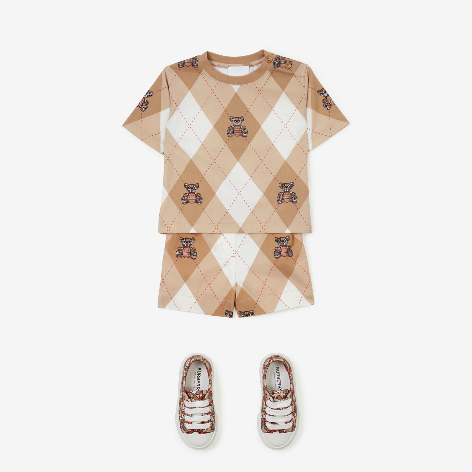 Thomas Bear Argyle Print Cotton T-shirt in Soft Fawn - Children | Burberry® Official