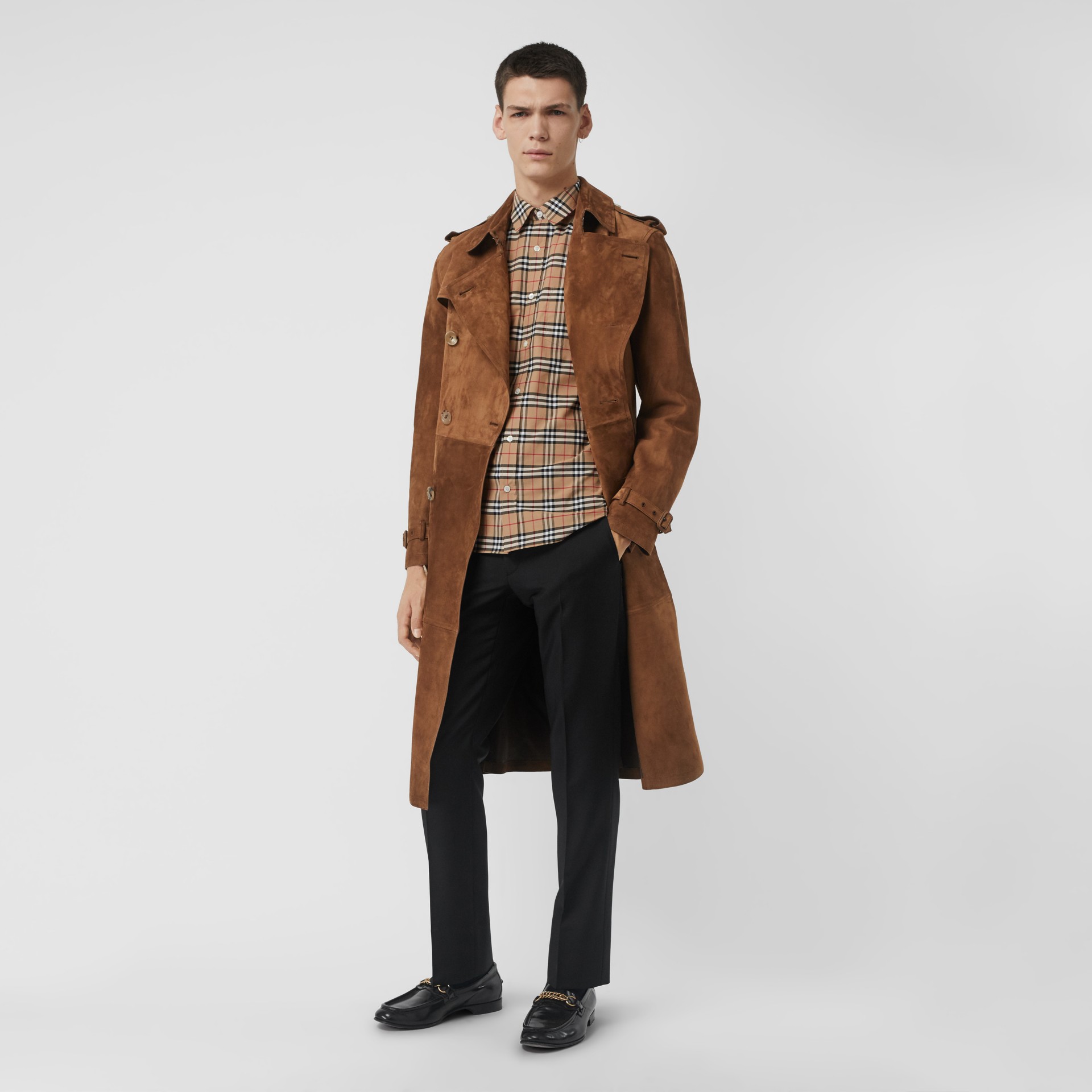Check Stretch Cotton Shirt in Camel | Burberry United States