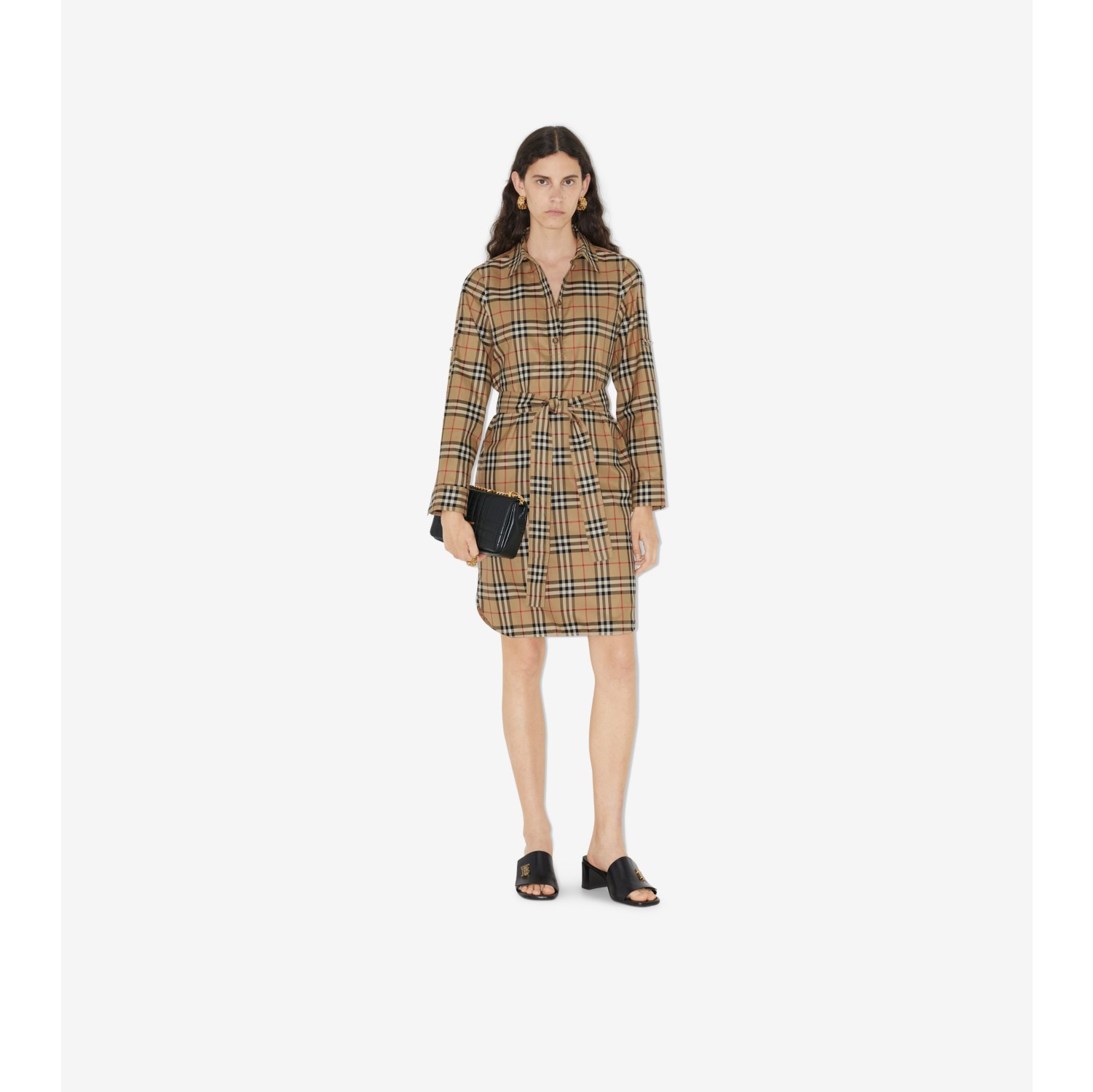 Check Cotton Shirt Dress in Archive beige - Women | Burberry® Official
