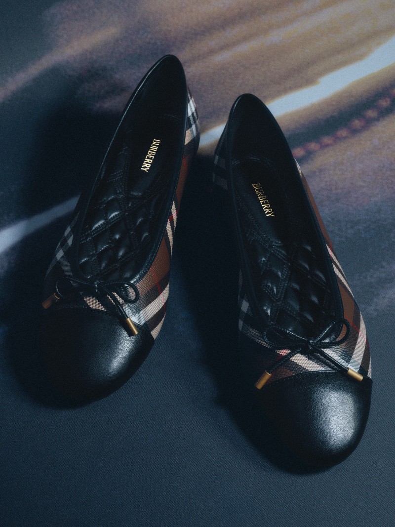 Shot of the Check Canvas Highgate Ballerinas in colour Tobacco Brown