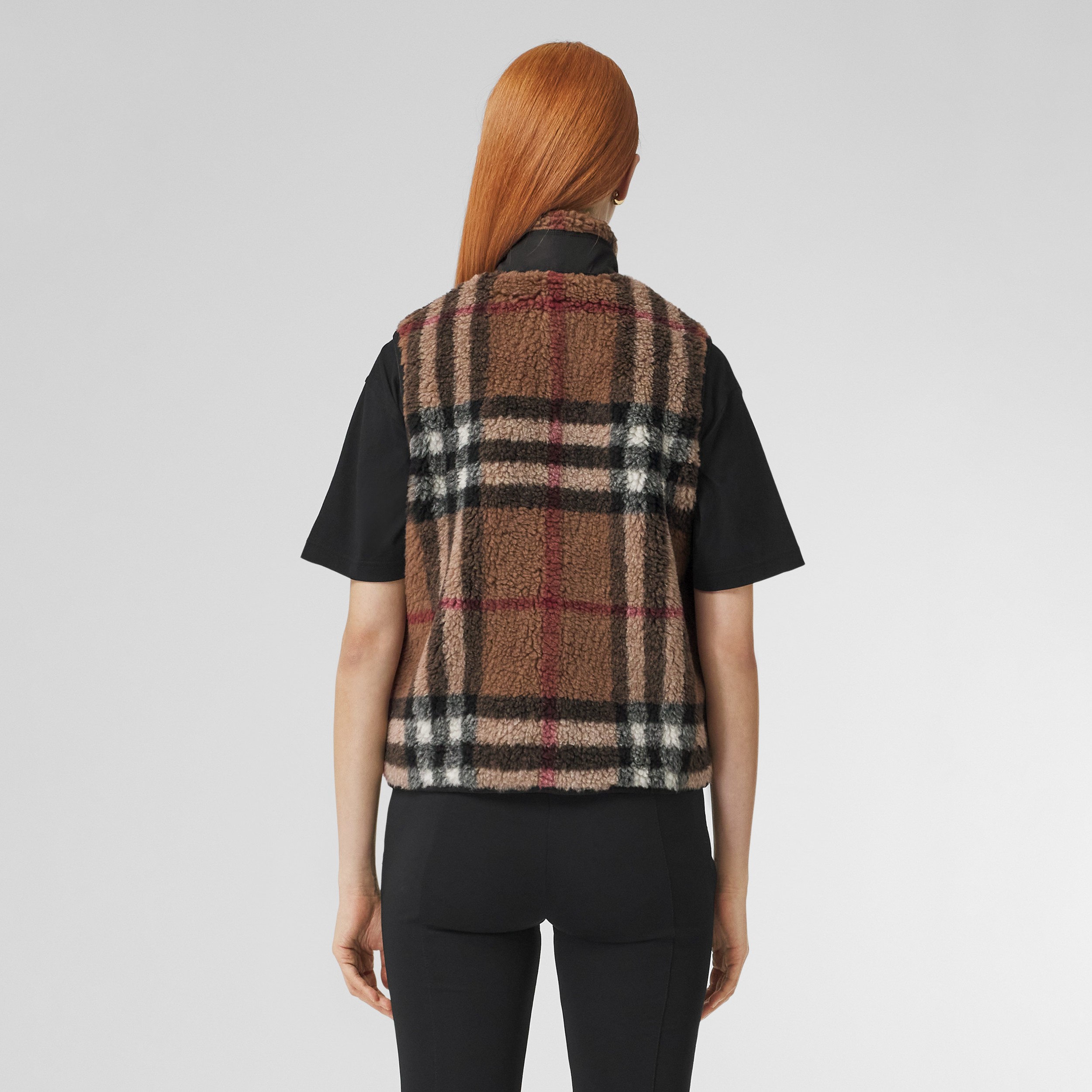 Check Wool Cashmere Blend Fleece Gilet in Birch Brown - Women | Burberry® Official - 3