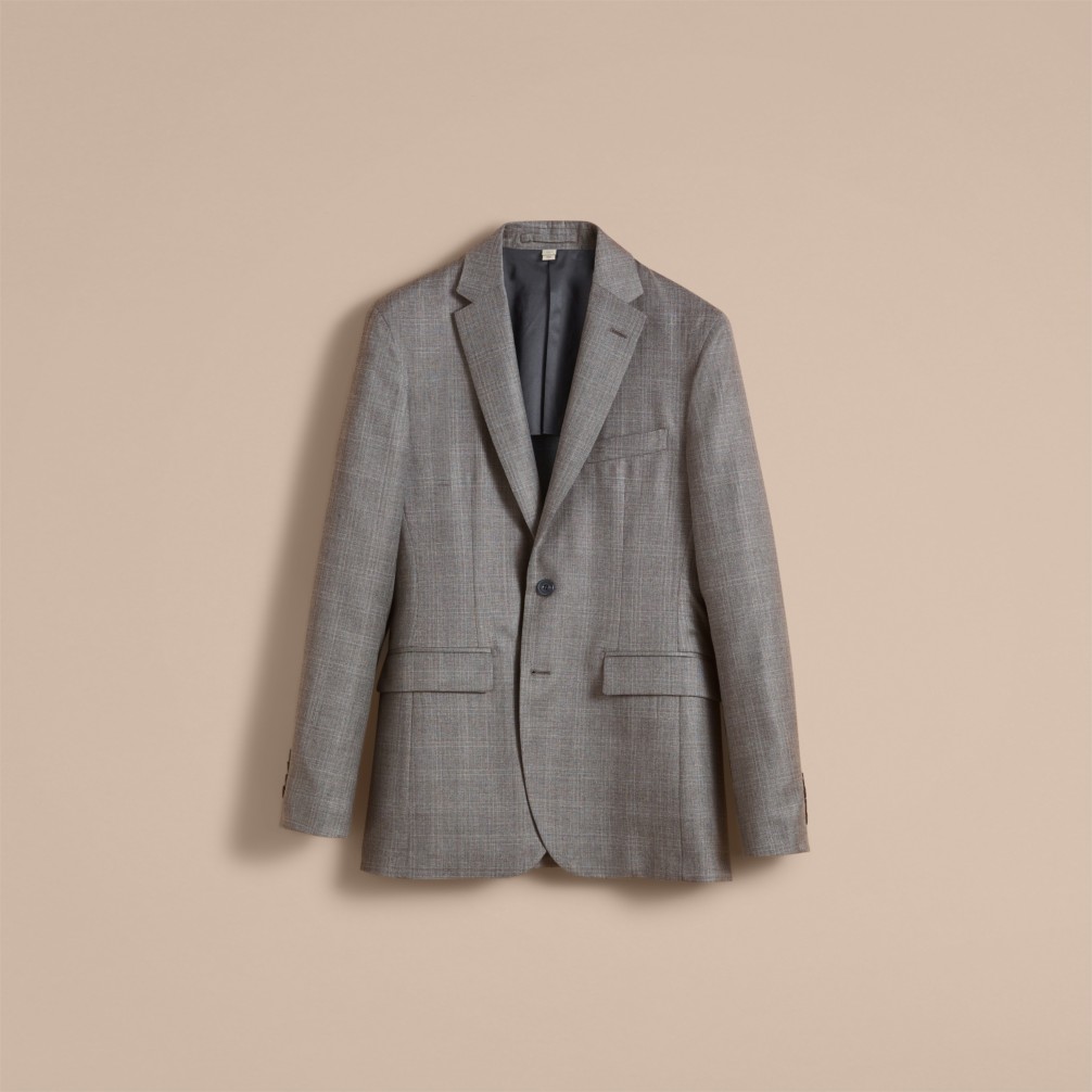 修身剪裁威尔士亲王格纹半帆布式羊毛西装 产品图片21