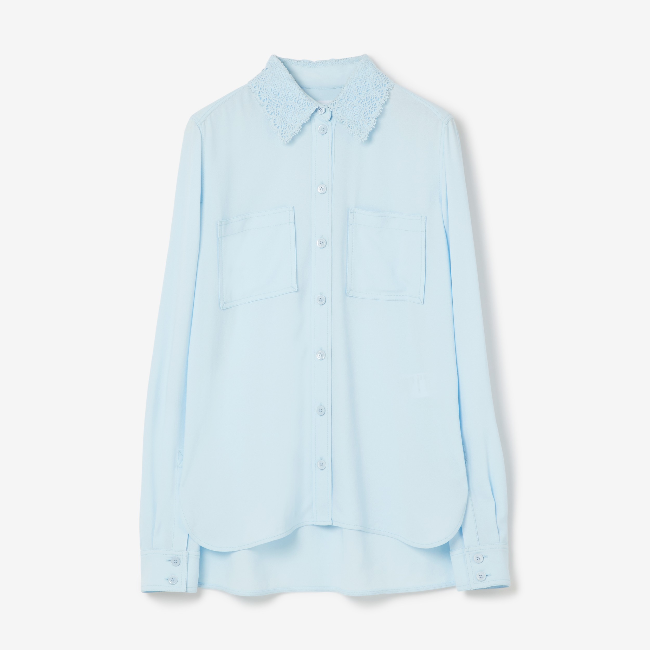 Camisa en viscosa con cuello de encaje (Azul Glaciar) - Mujer | Burberry®  oficial