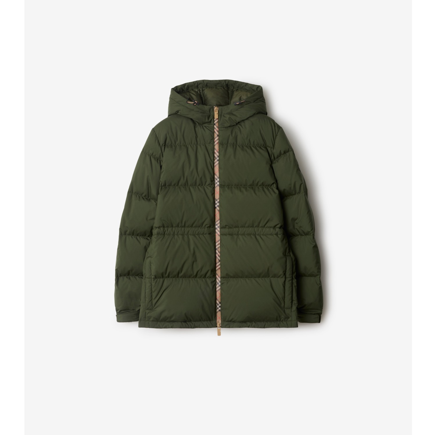 Check Trim Nylon Hooded Puffer Jacket