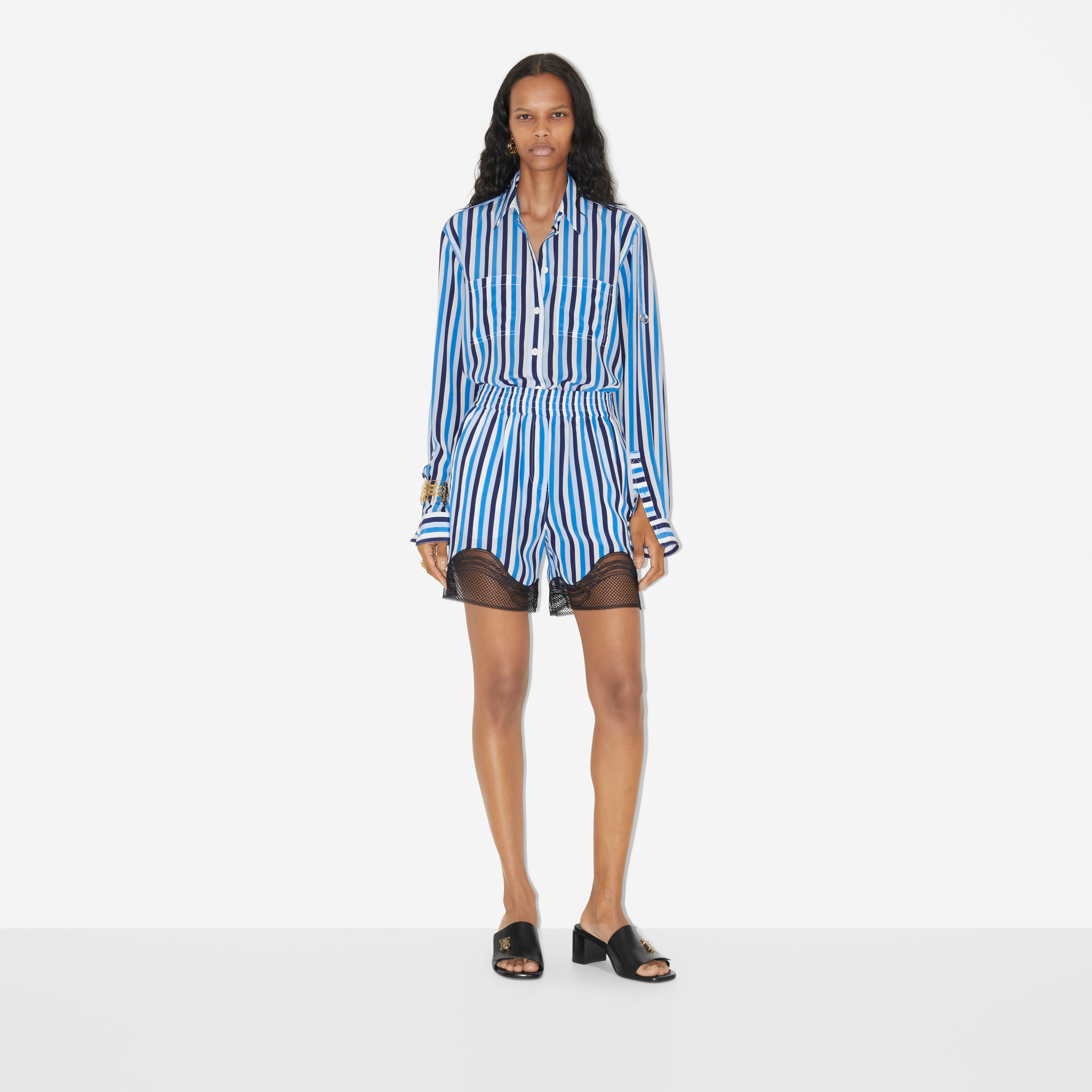 Striped Silk Shirt in Pale Blue - Women | Burberry® Official - 2