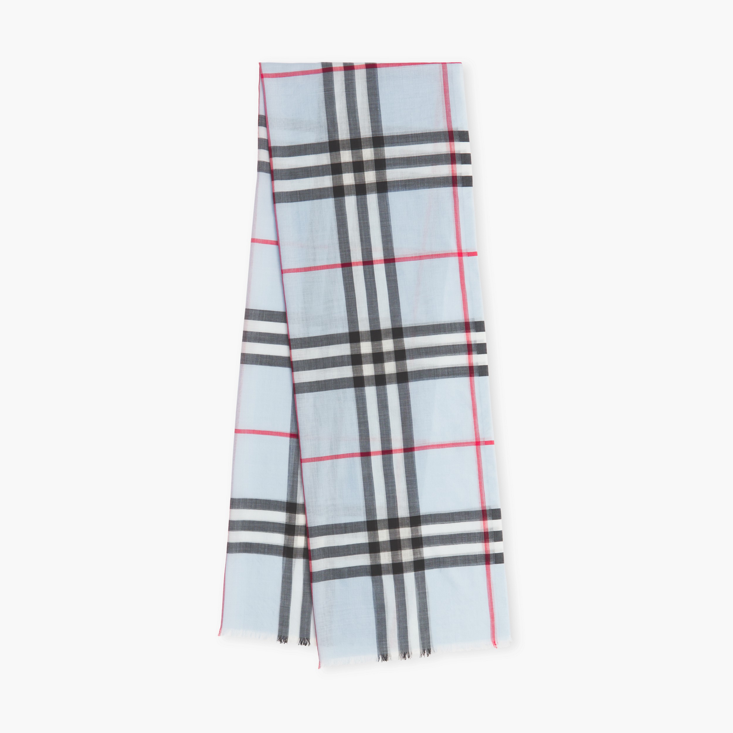 Lightweight Check Wool Silk Scarf in Pale Blue/black | Burberry® Official - 1