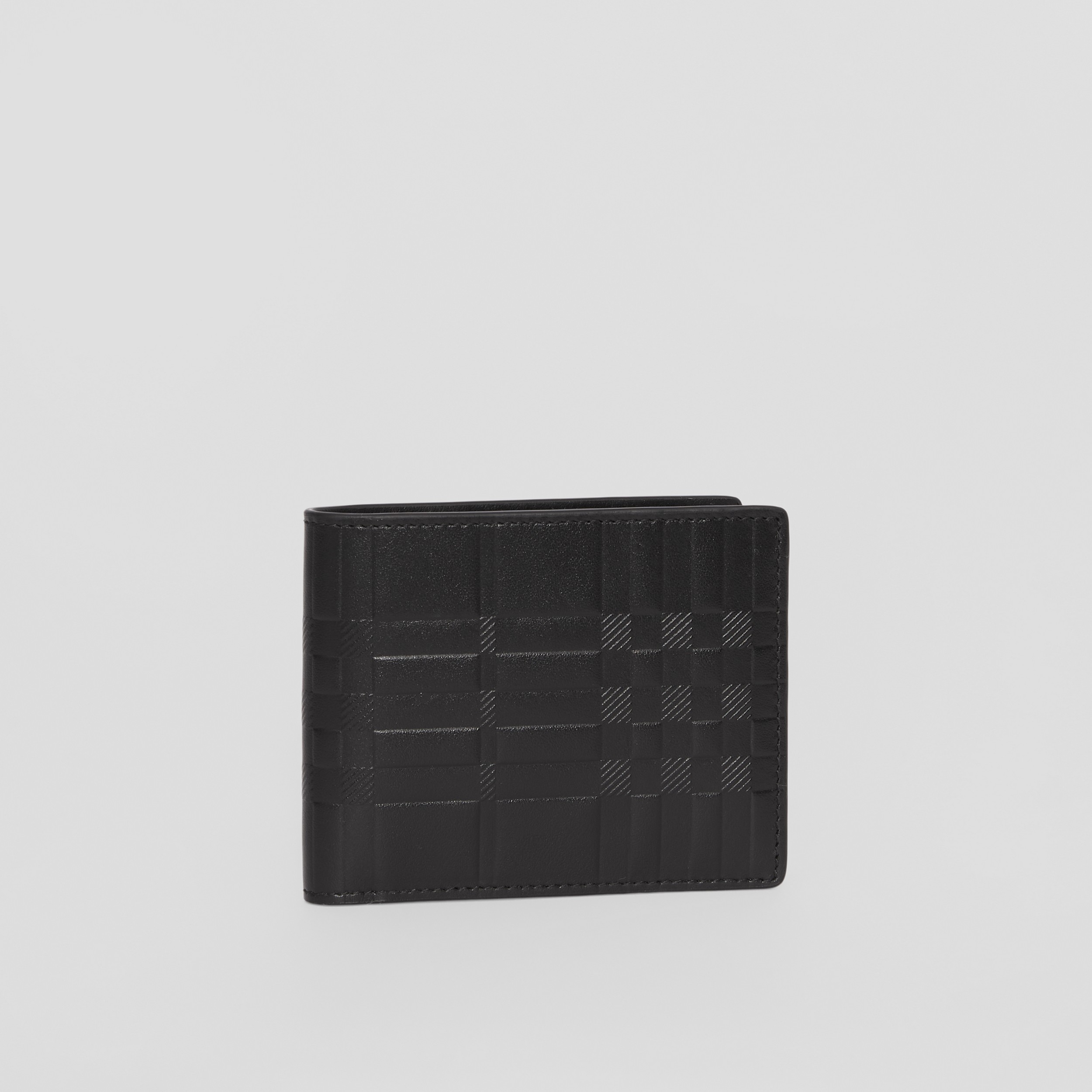 Embossed Check Leather Slim Bifold Wallet in Black - Men | Burberry® Official - 4