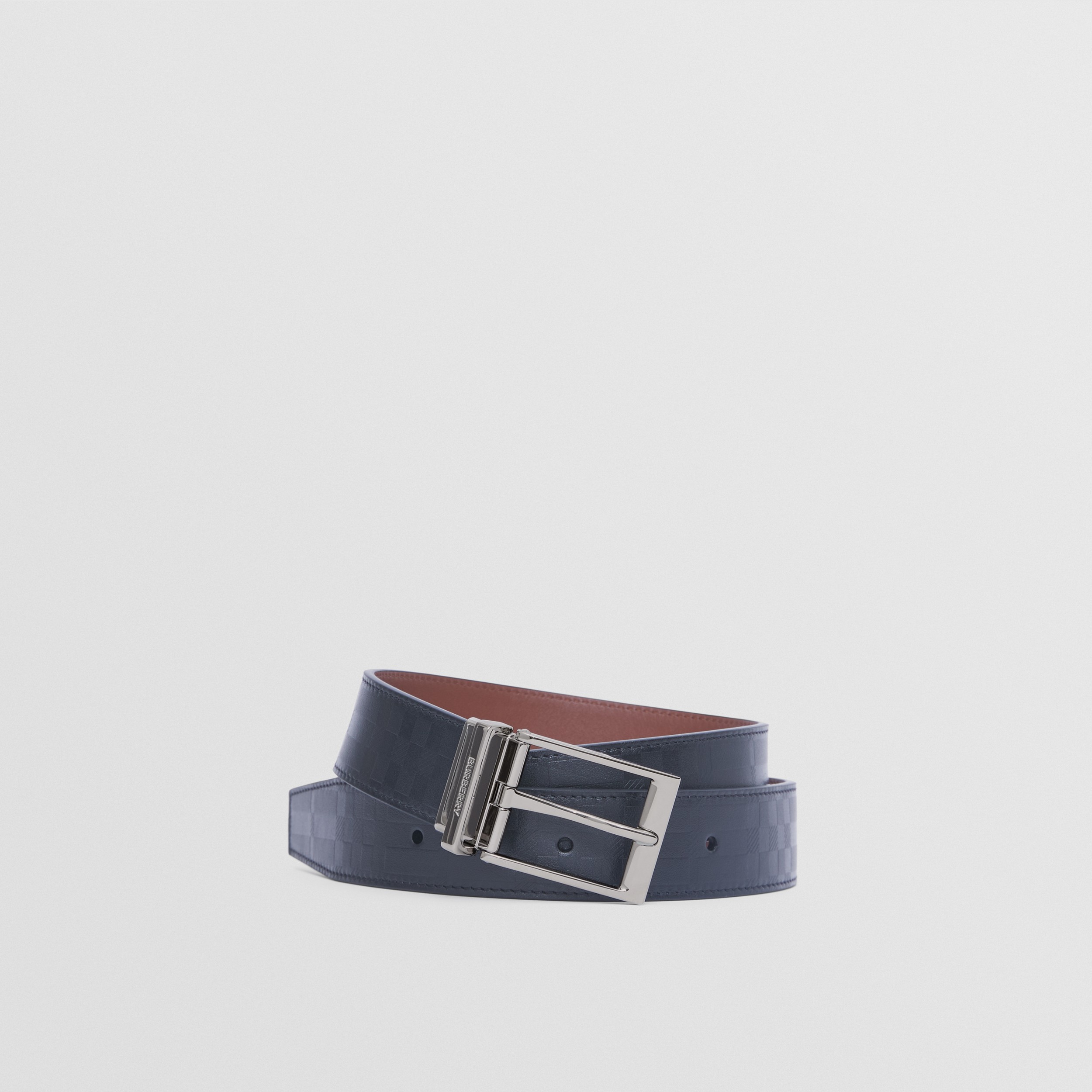 Reversible Embossed Check Leather Belt in Black/tan - Men | Burberry® Official - 1