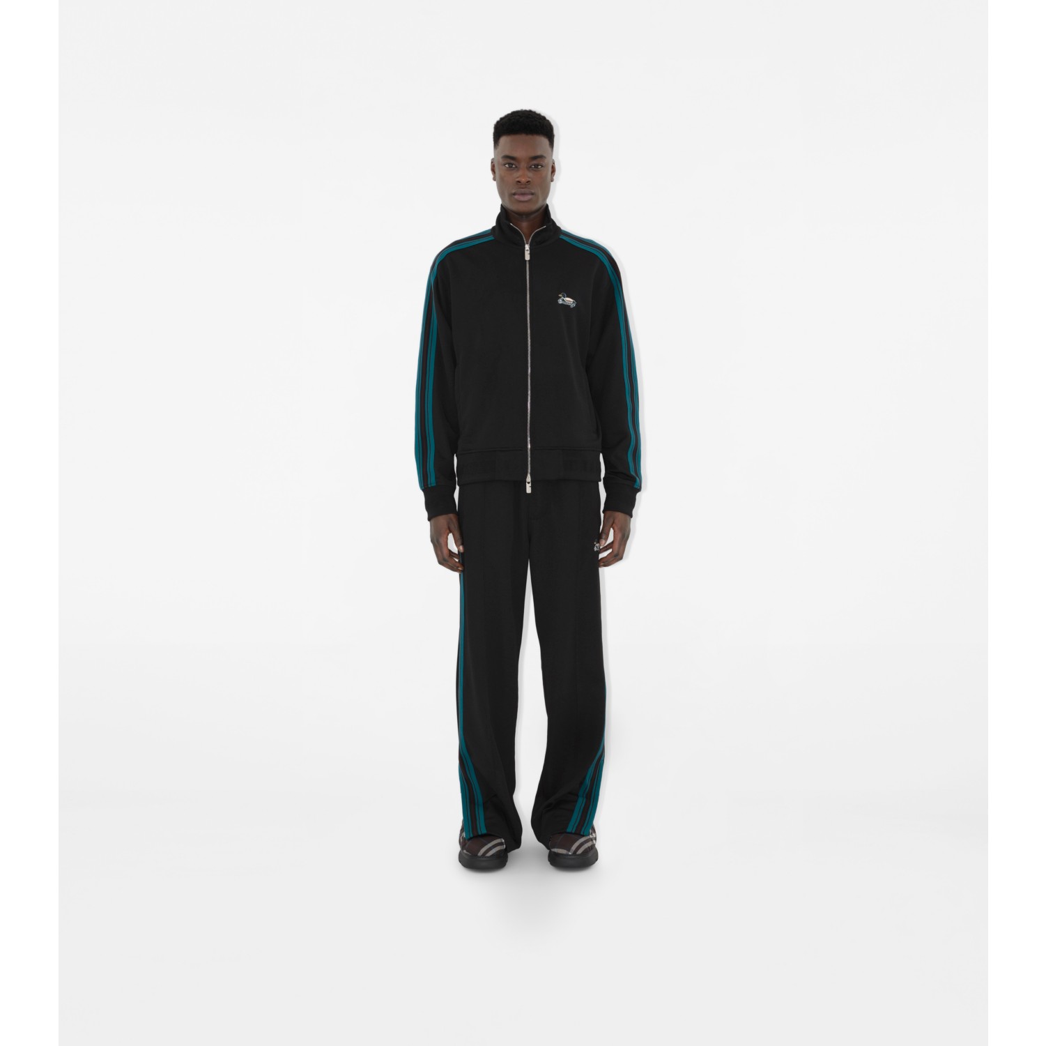 Striped Jersey Track Jacket in Black Men Burberry Official