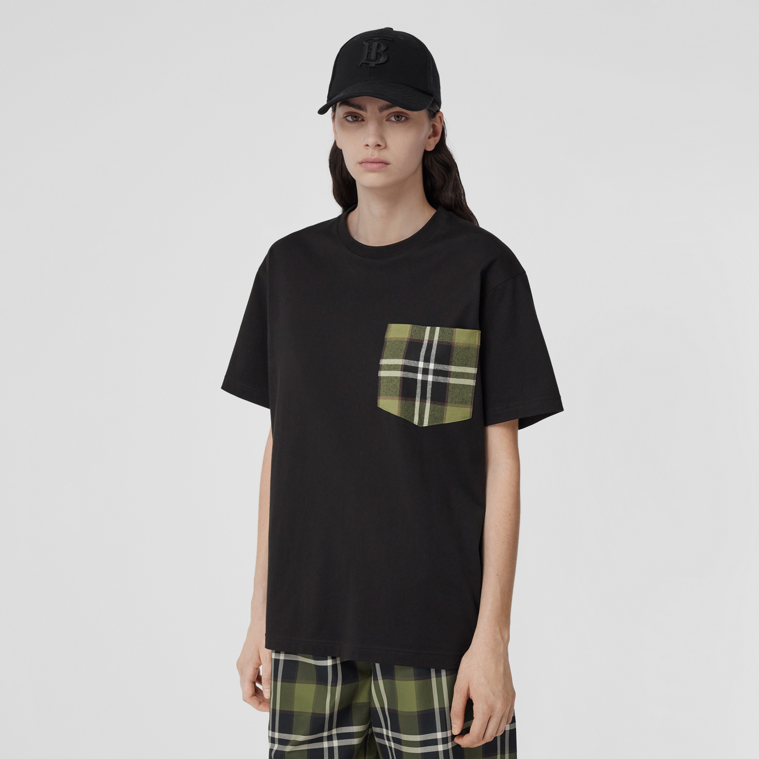 Oversize-Baumwoll-T-Shirt mit Karotasche (Schwarz) - Damen | Burberry® - 1