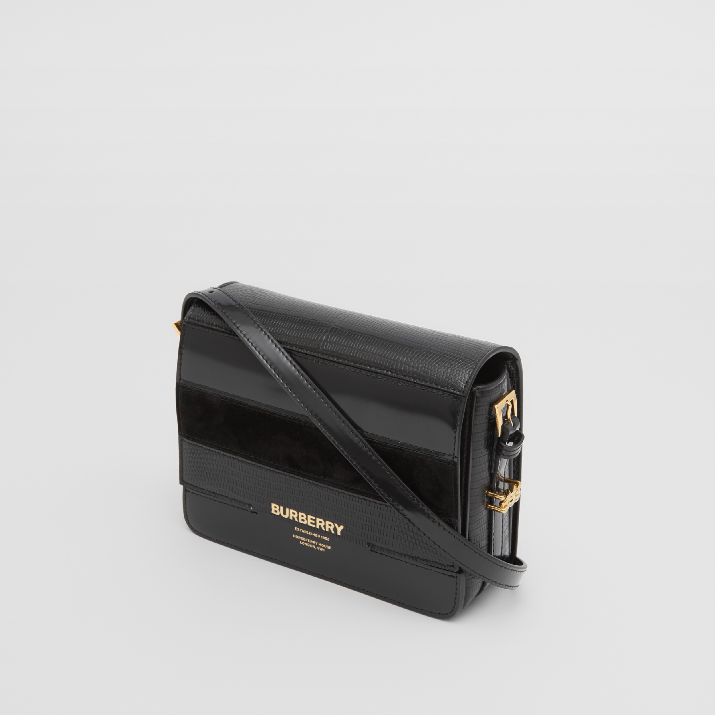 Small Panelled Deerskin and Suede Grace Bag in Black Women Burberry United States