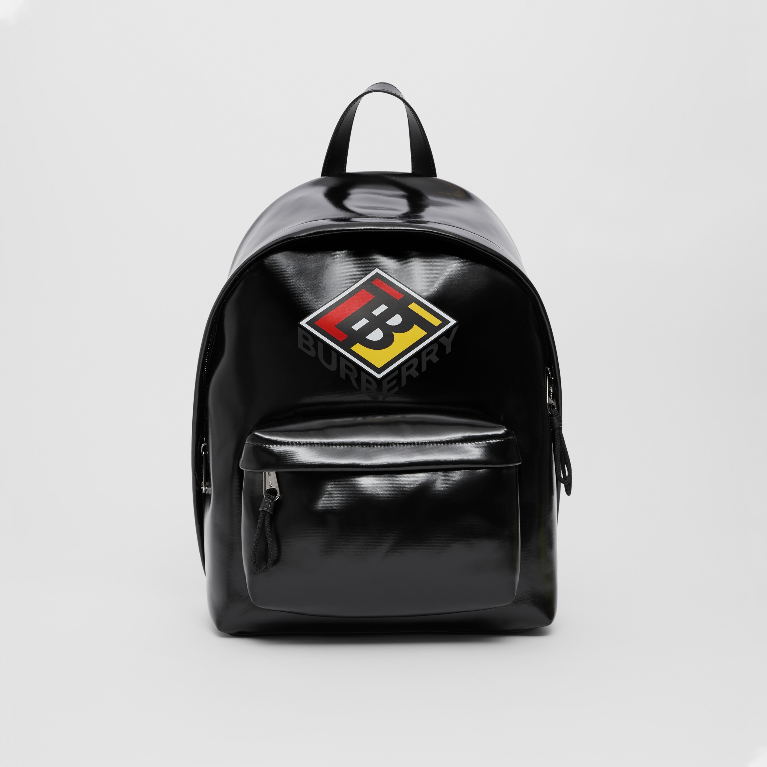 Logo Graphic Coated Canvas Backpack in Black | Burberry United States