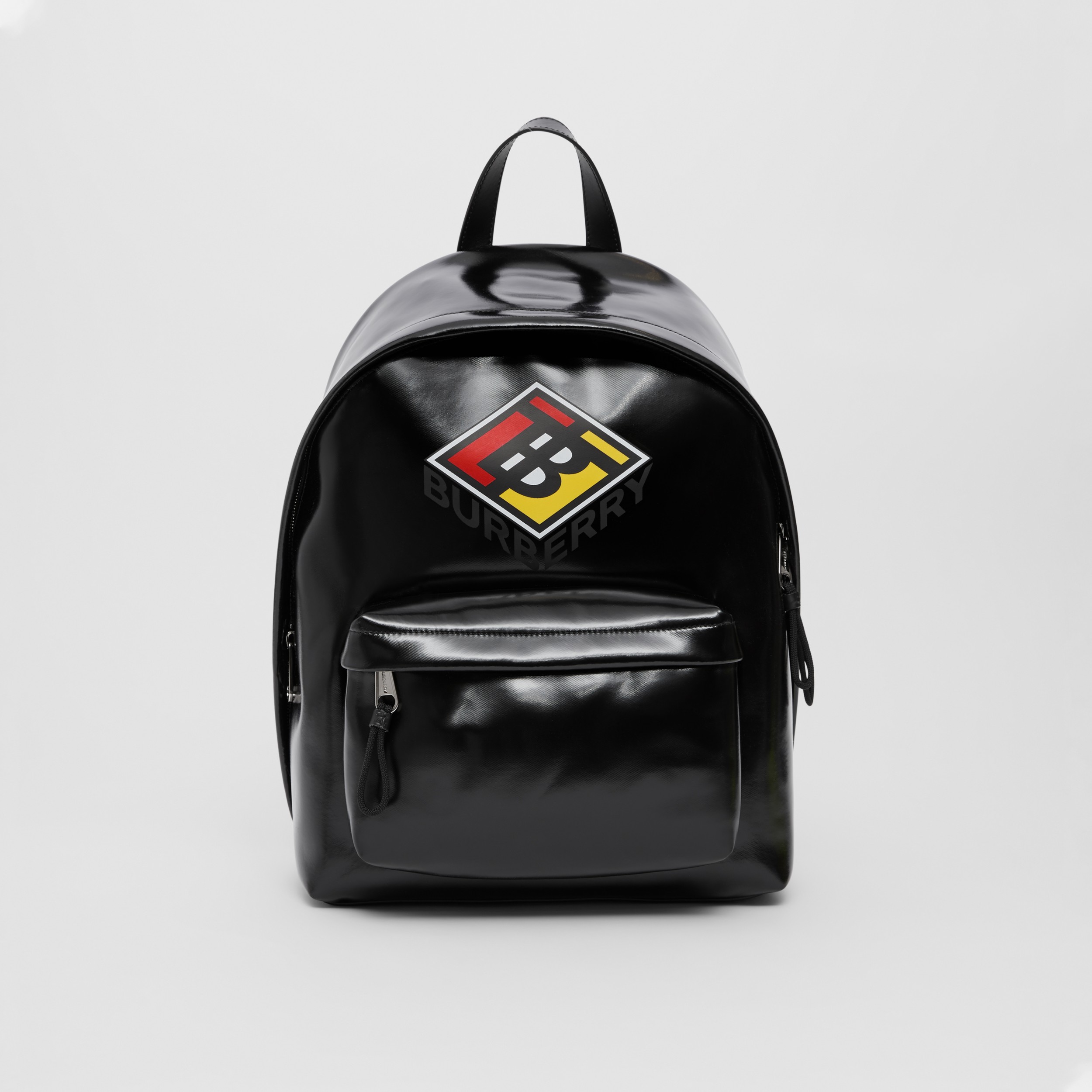 Logo Graphic Coated Canvas Backpack in Black Burberry United States