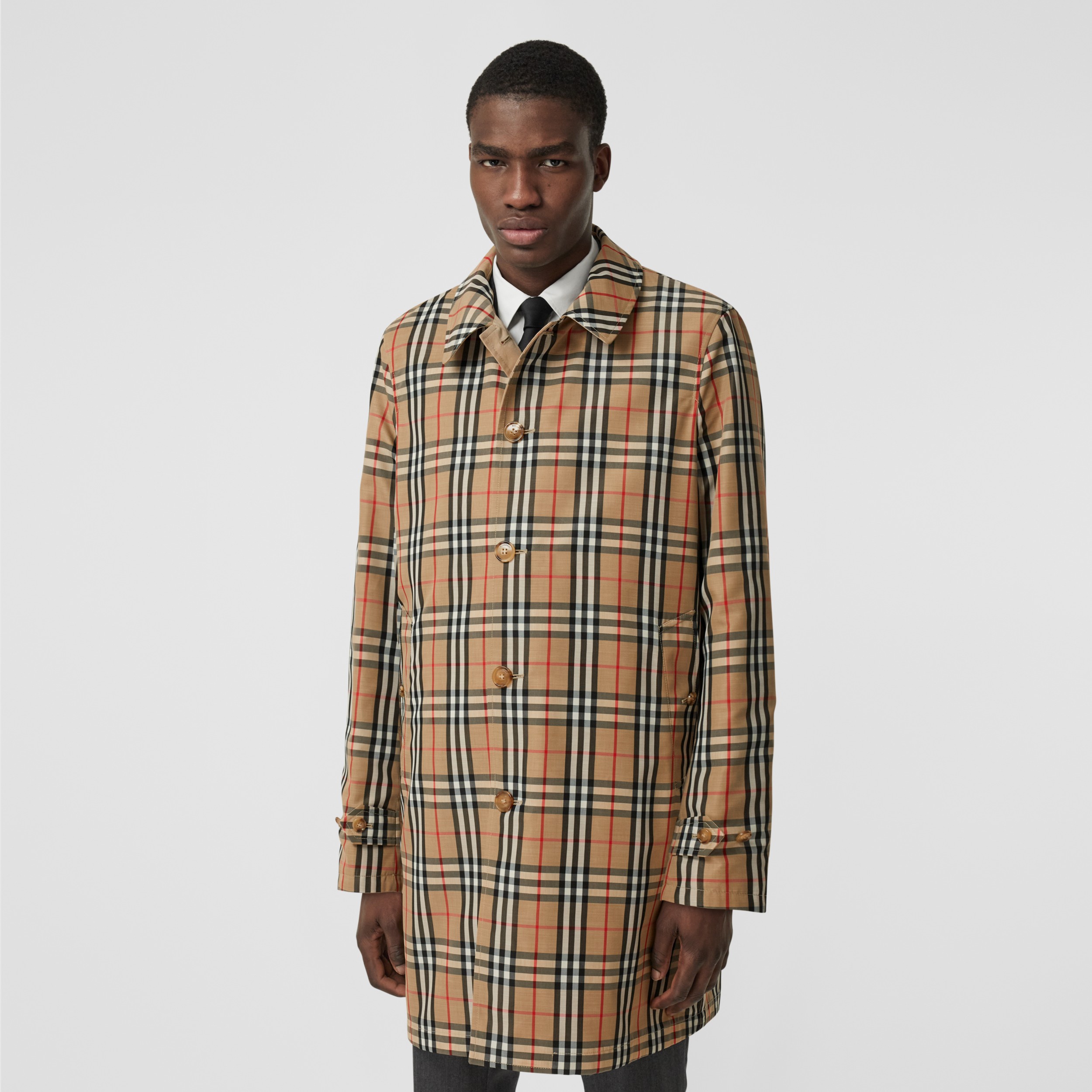 Reversible Vintage Check Recycled Polyester Car Coat in Archive Beige ...