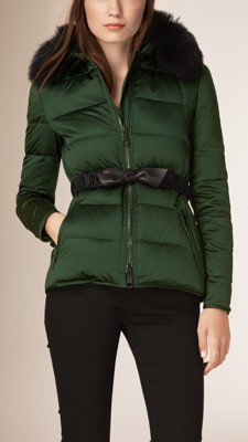 Deep green Down-filled Jacket with Fur Trim - Image 2