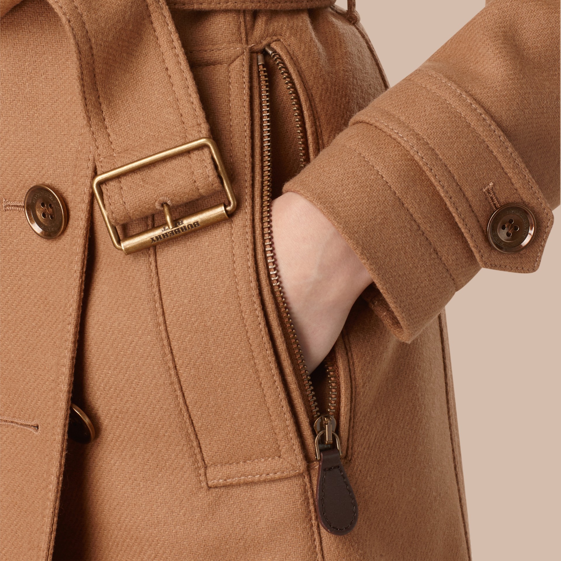 Short Double Wool Twill Trench Coat In Camel Women Burberry United States 