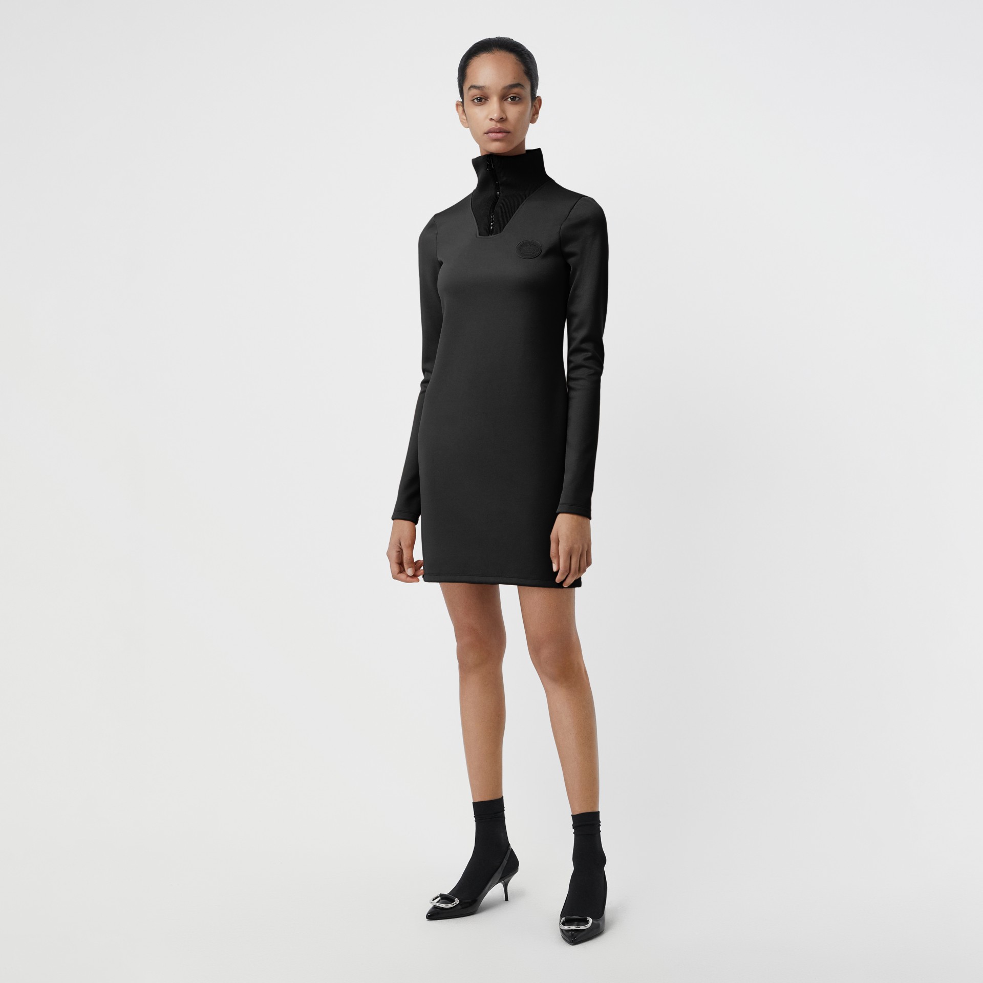 Zip Detail Funnel Neck Mini Dress in Black - Women | Burberry United States