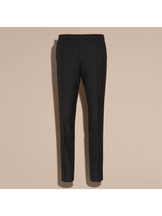 Slim Fit Wool Trousers in Black Men Burberry