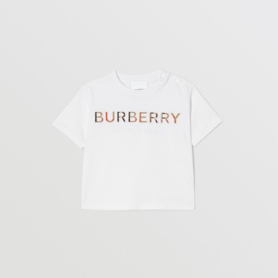 Embroidered Logo Cotton T-shirt in White - Children | Burberry® Official