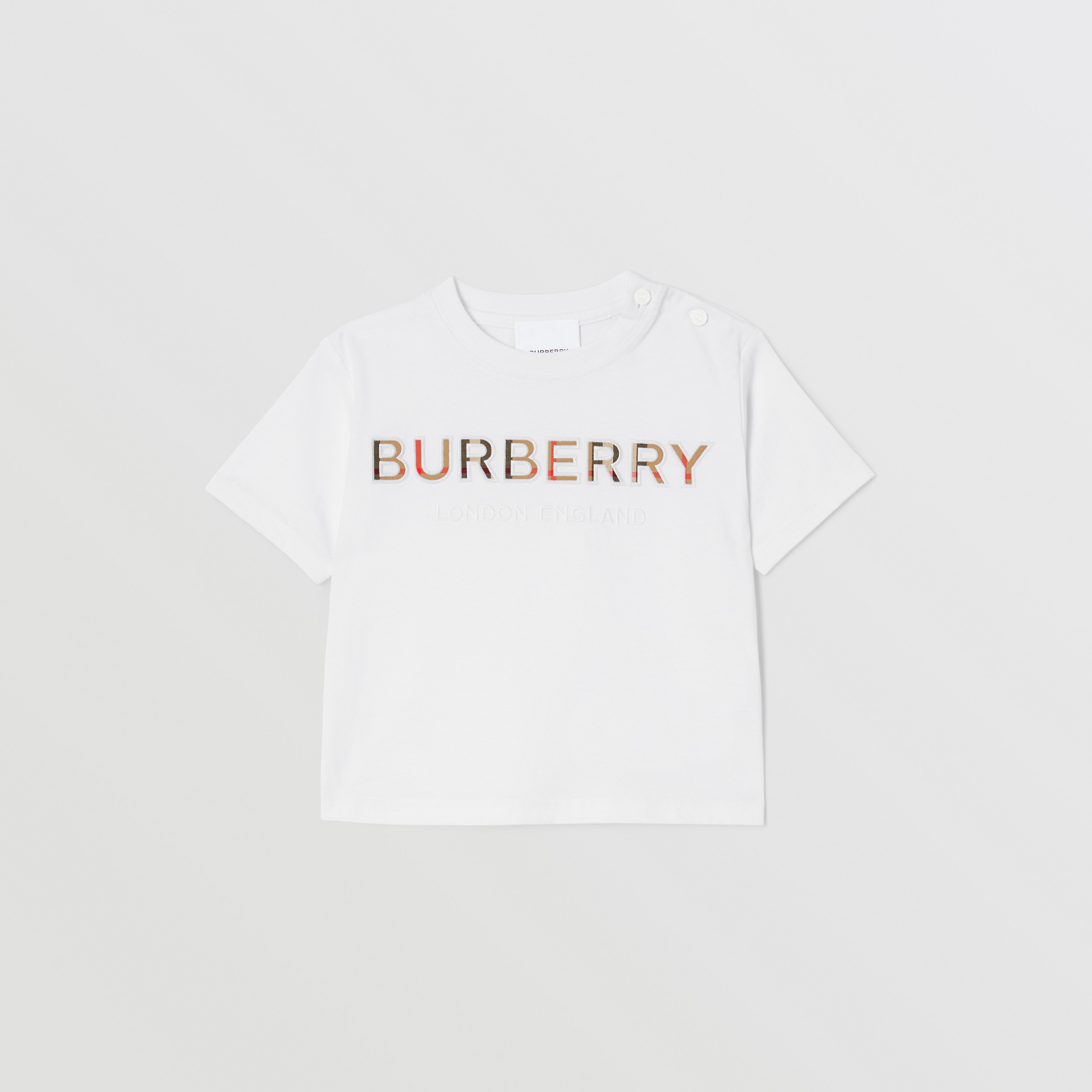Embroidered Logo Cotton T-shirt in White - Children | Burberry® Official - 1