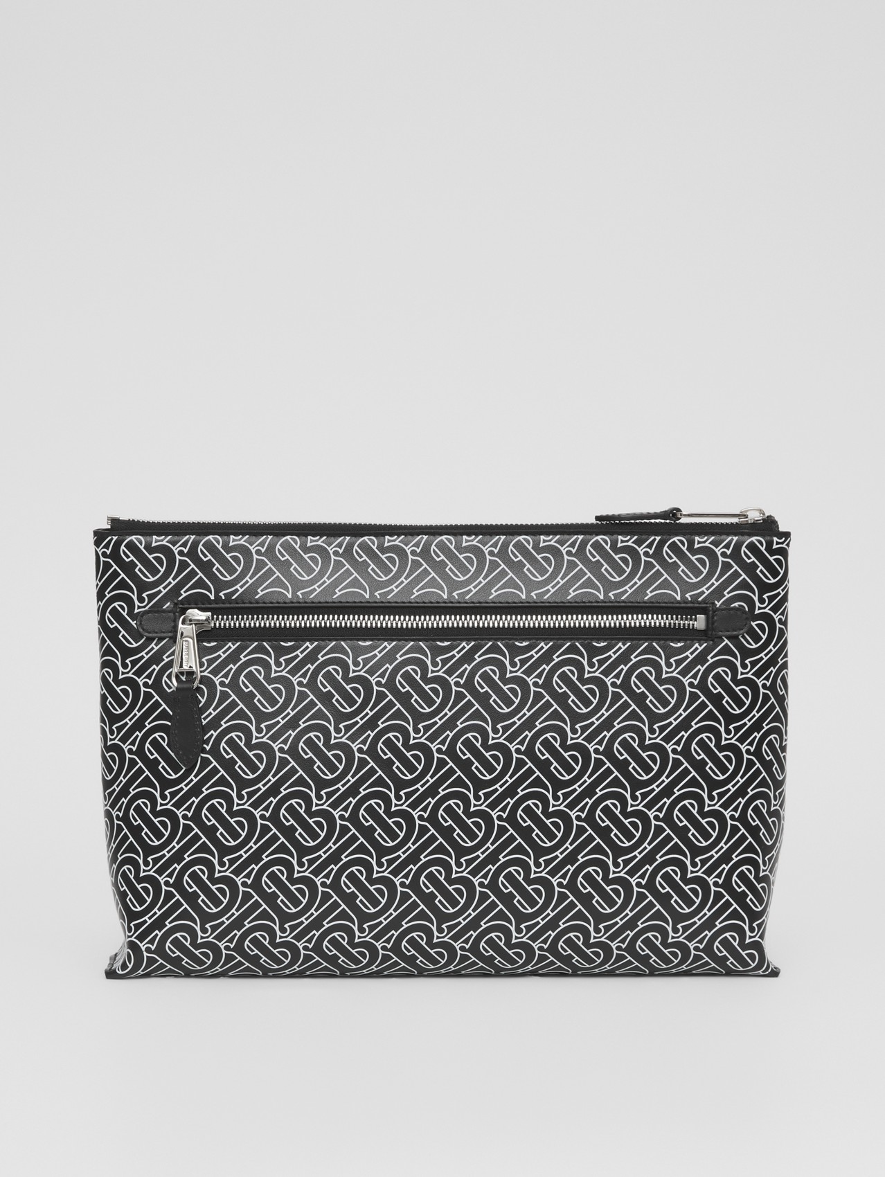 Monogram Print Leather Zip Pouch in Black/white