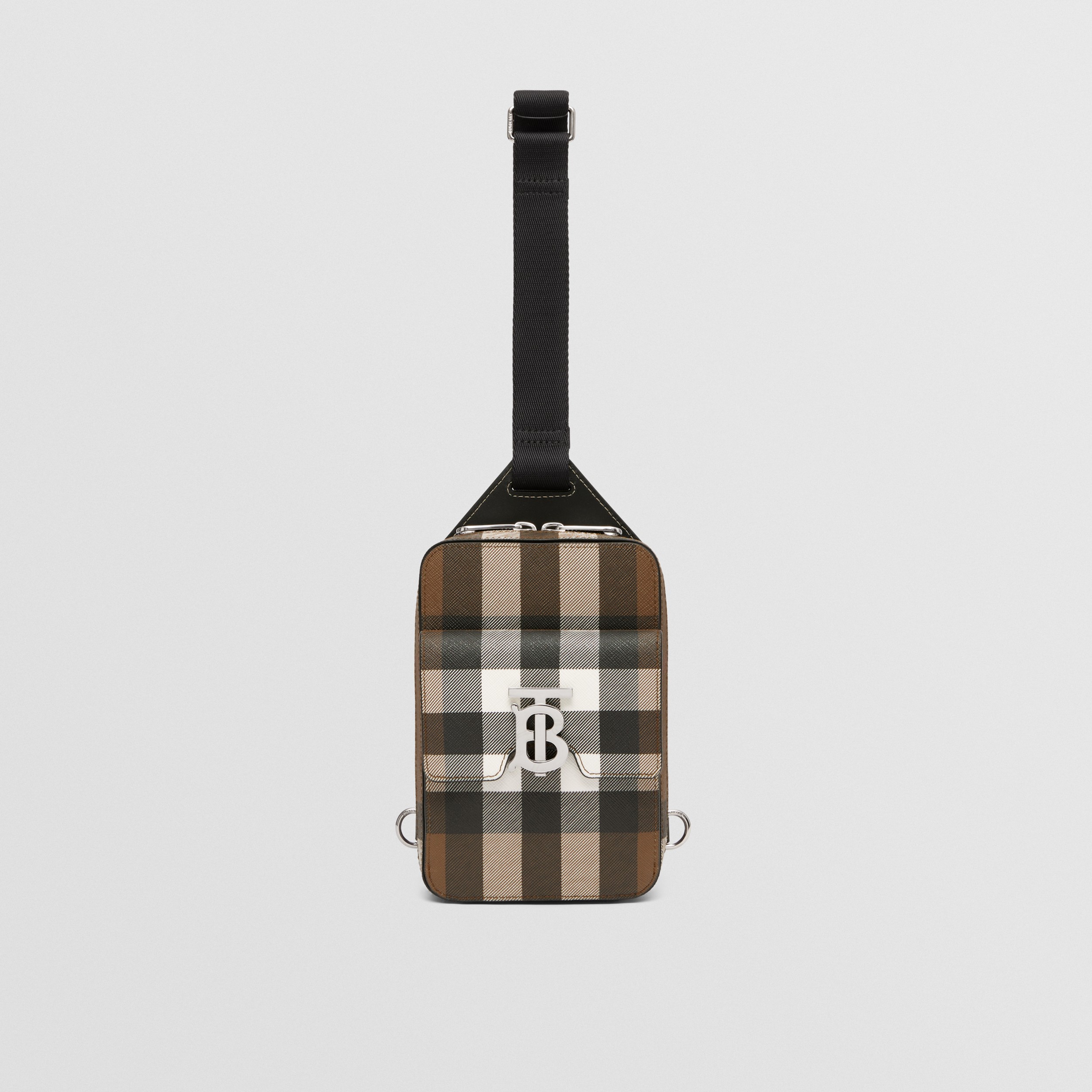 Monogram Motif Check and Leather Crossbody Bag in Dark Birch Brown - Men | Burberry® Official - 1