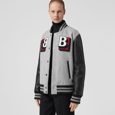 Letter Graphic Technical Wool and Leather Bomber Jacket