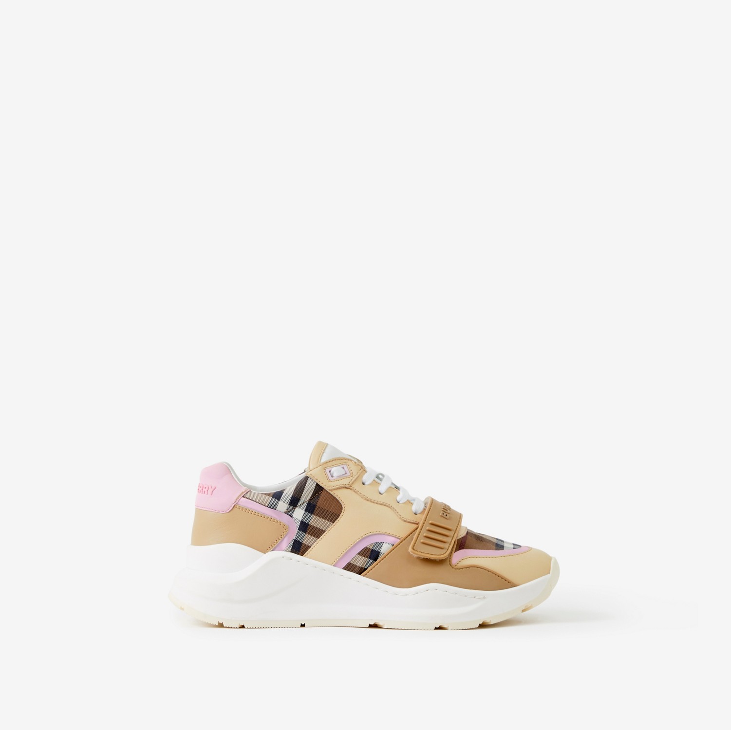 Check Cotton and Leather Sneakers in Birch Brown/pink - Women | Burberry® Official