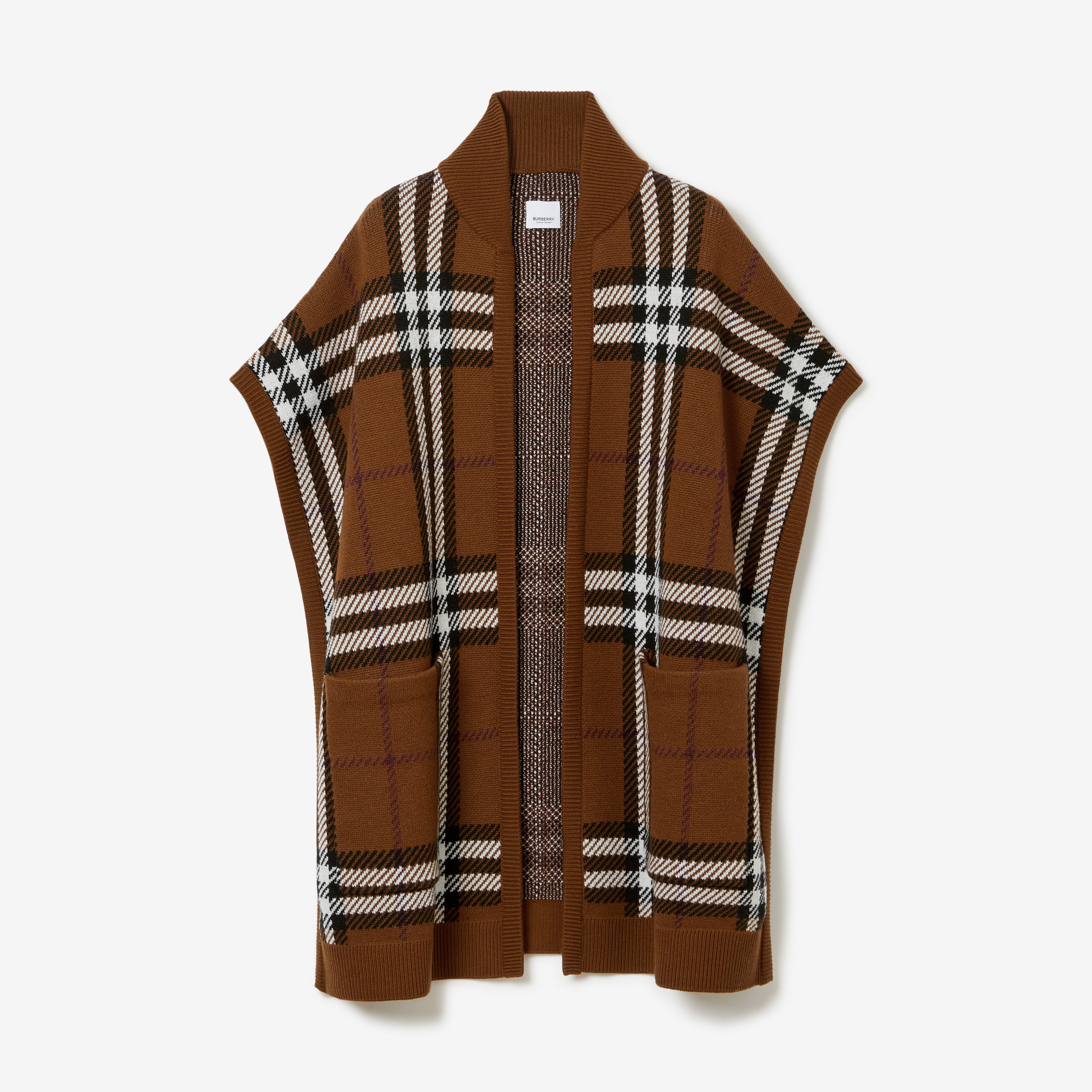 Check Wool Jacquard Cape in Dark Birch Brown | Burberry® Official - 1