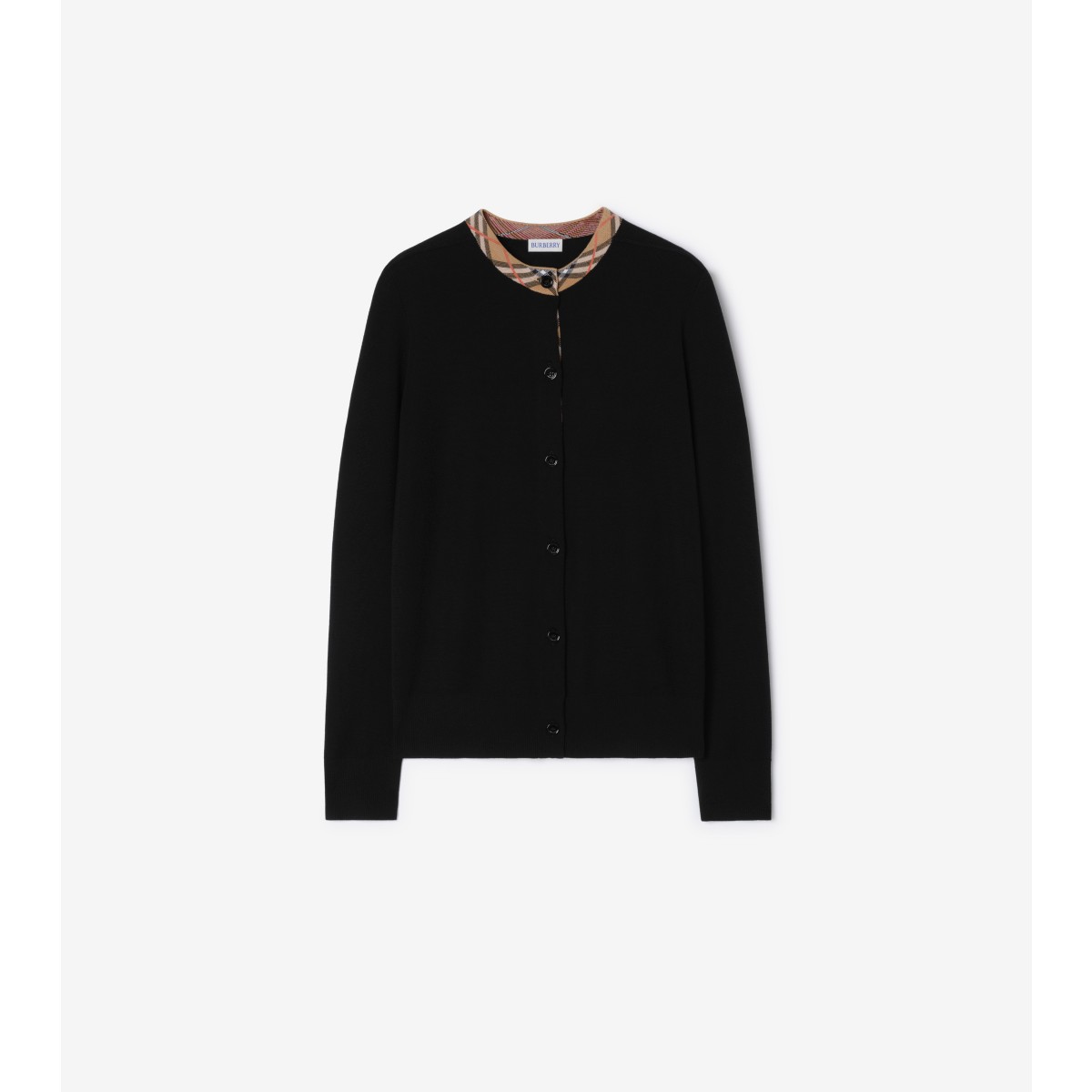  Check Trim Wool Cardigan