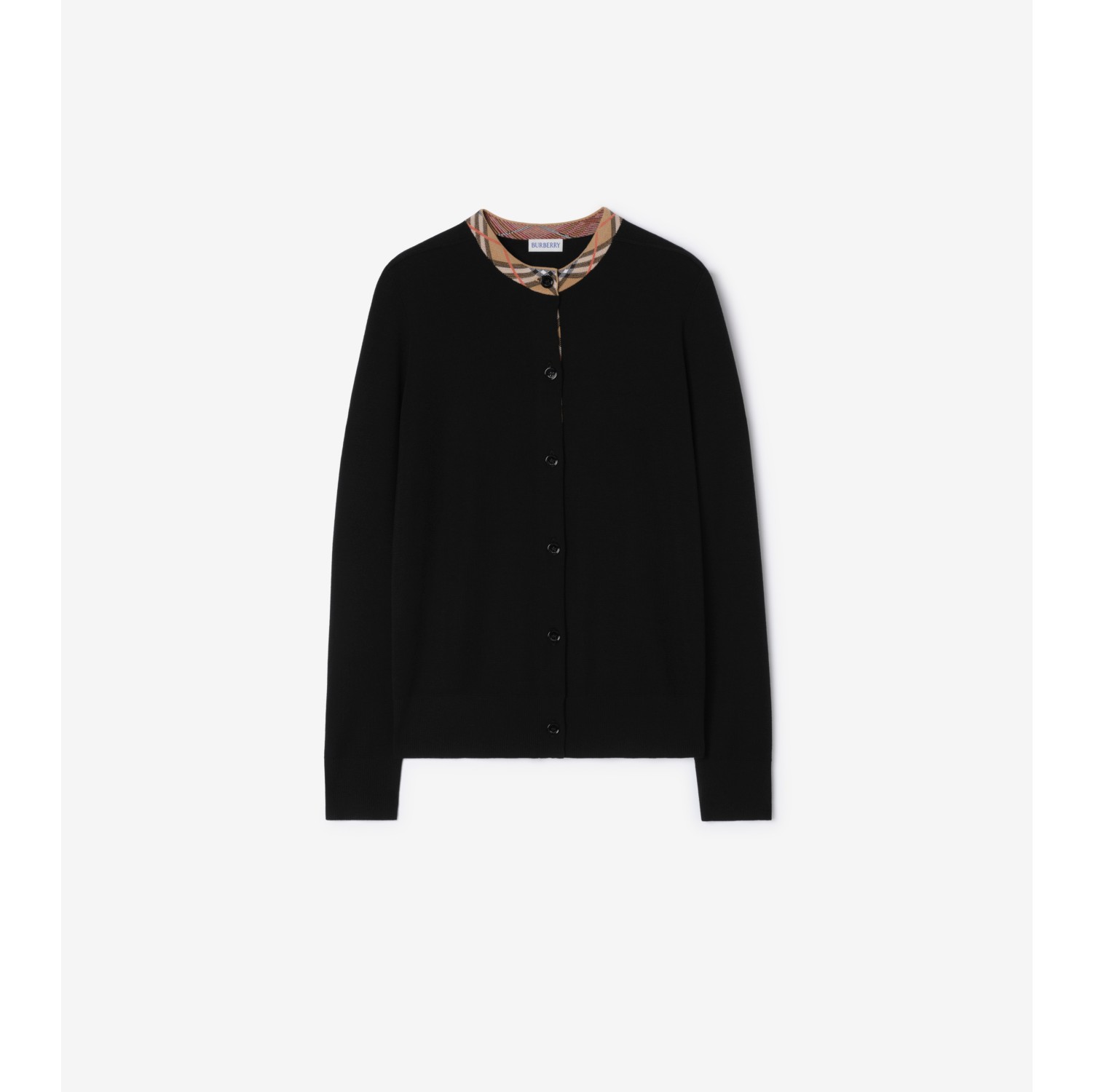 Check Trim Wool Cardigan