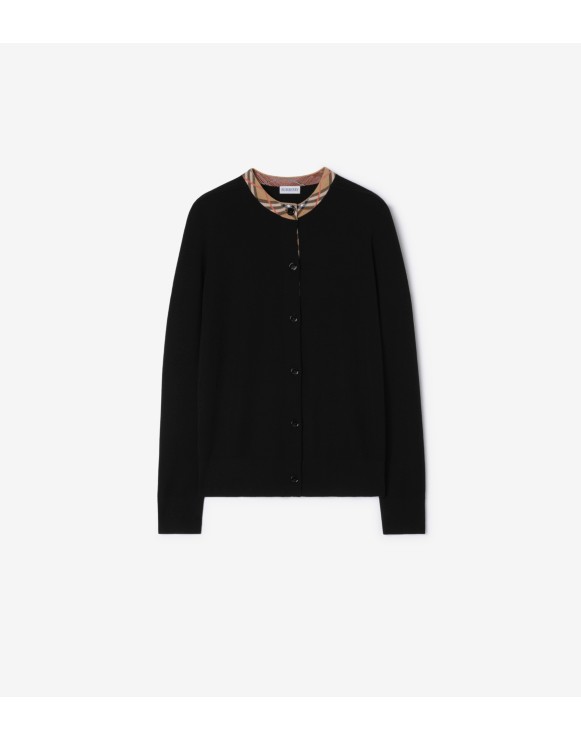 Check Trim Wool Cardigan