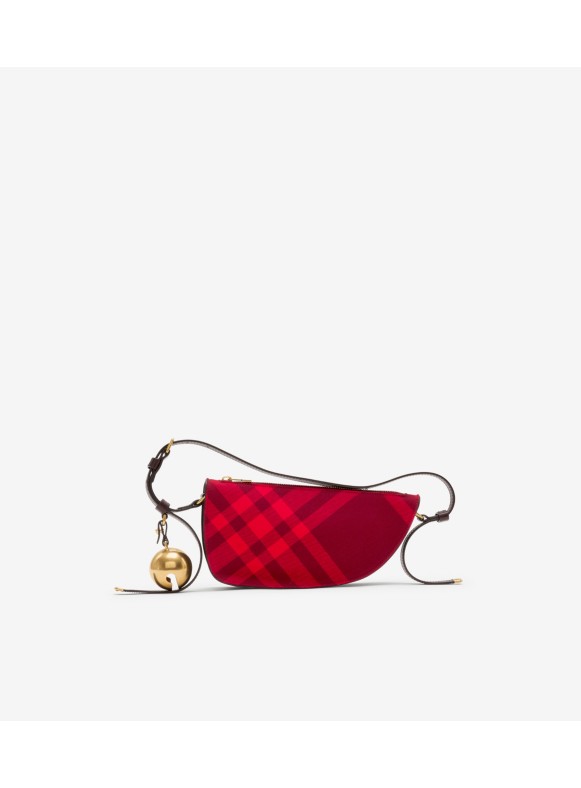 New Burberry Olympia Tartan Knit Saddle Bag Red/Multi Italy