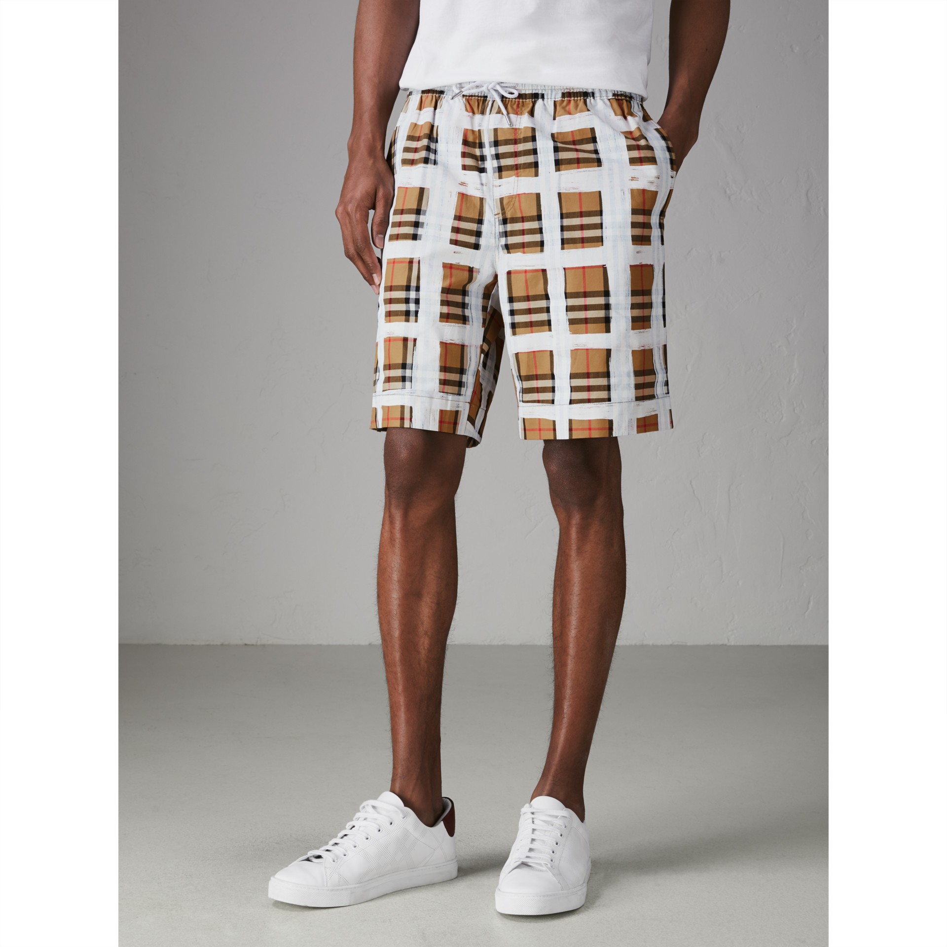 Painted Vintage Check Cotton Drawcord Shorts in Antique Yellow - Men ...