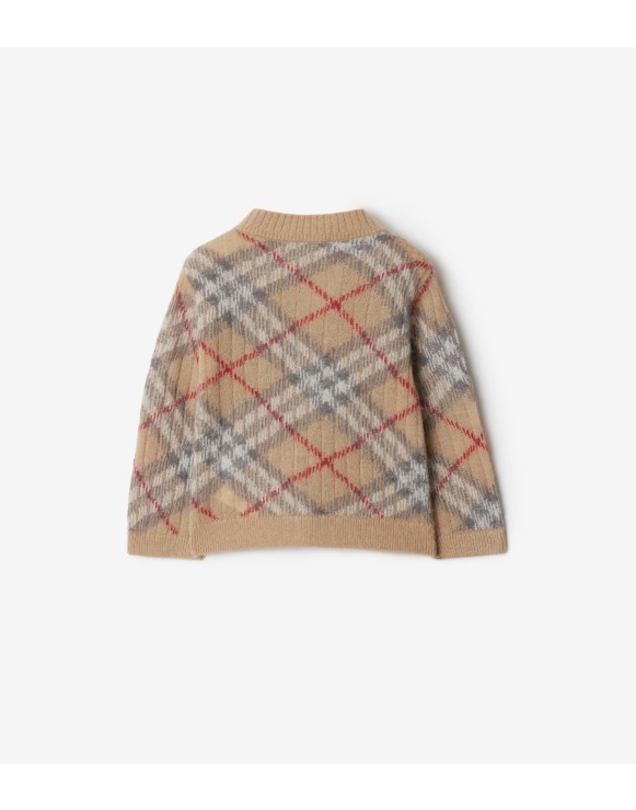 Check Alpaca Wool Silk Blend Cardigan
