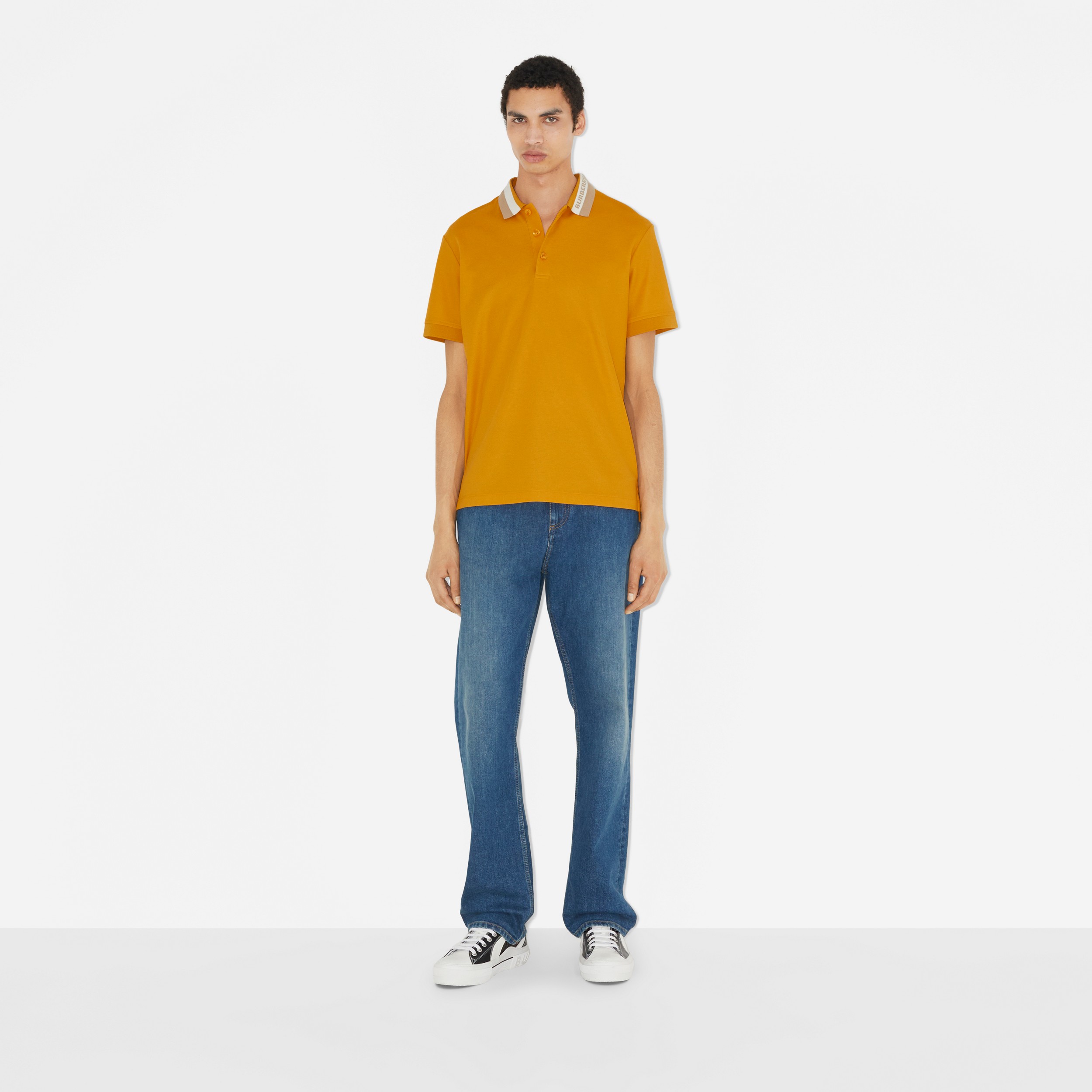 Logo Detail Cotton Piqué Polo Shirt in Marigold - Men | Burberry® Official - 2