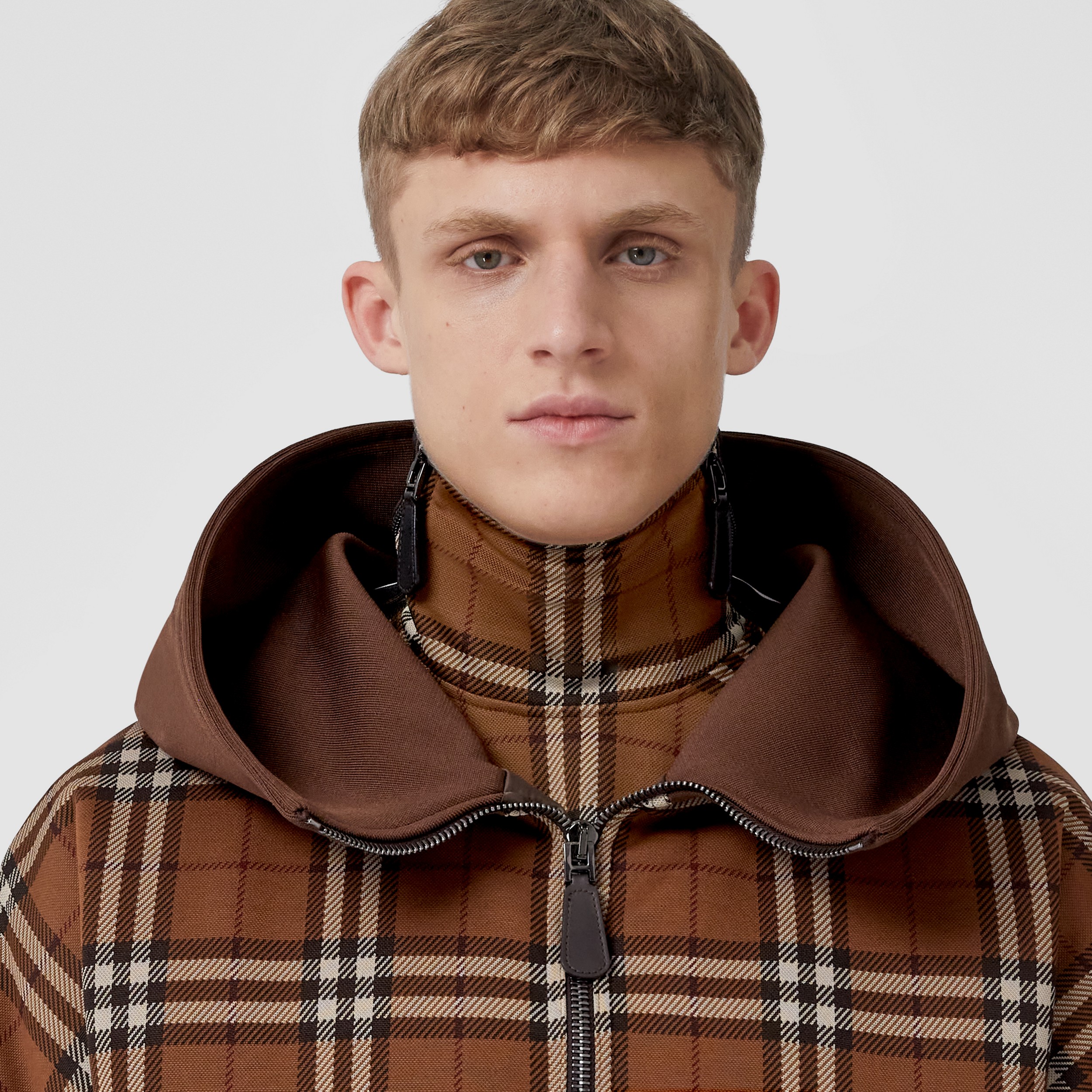 Check Jacquard Hooded Bomber Jacket in Dark Birch Brown - Men | Burberry® Official - 2