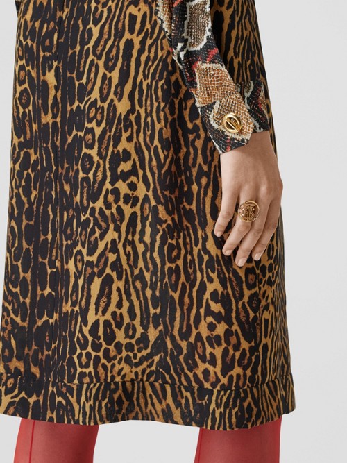BURBERRY Cape Sleeve Animal Print Tie-waist Shirt Dress