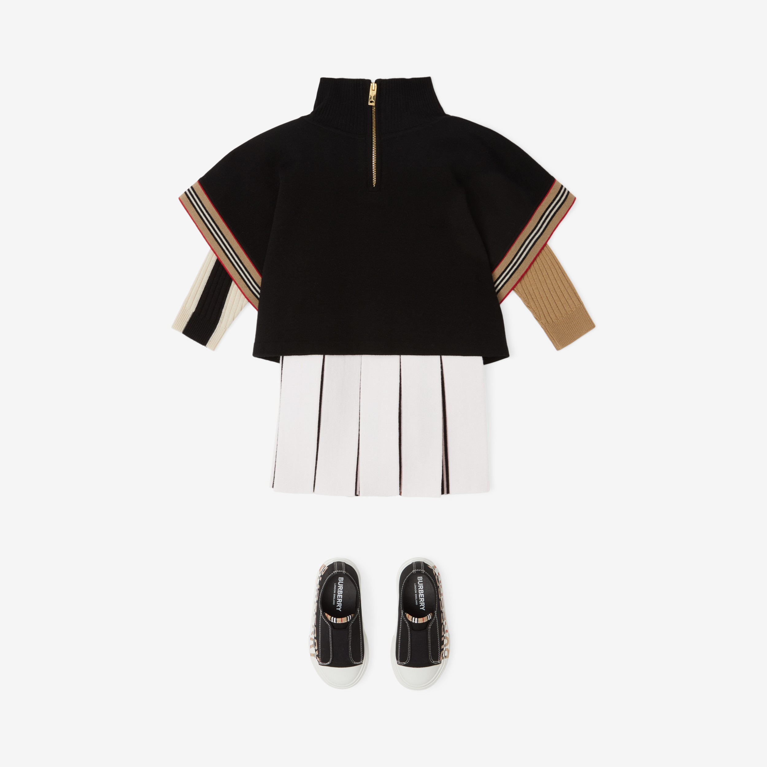 Icon Stripe Trim Wool Cape in Black - Children | Burberry® Official - 3