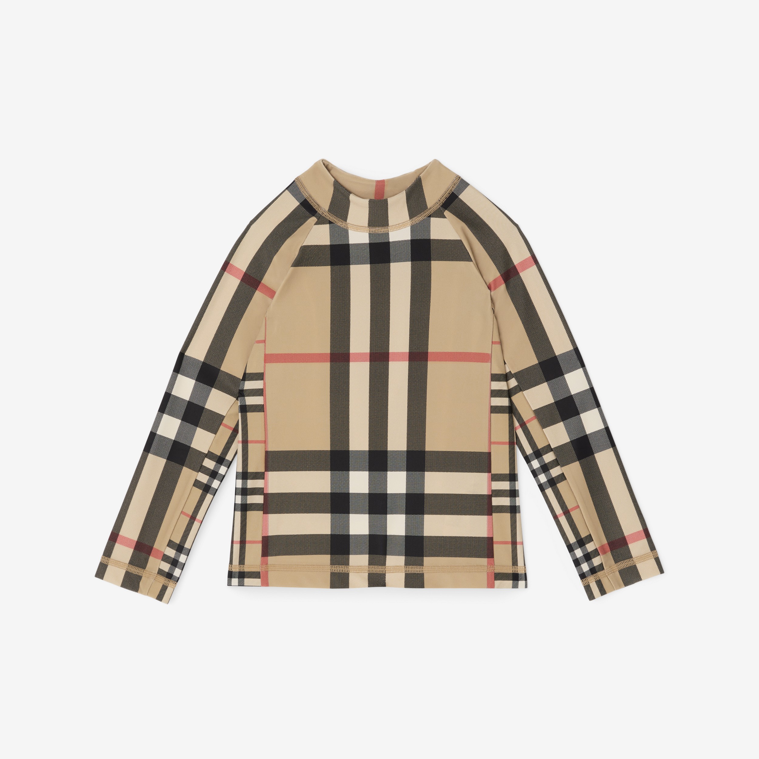 Contrast Check Stretch Nylon Rash Vest in Archive Beige | Burberry® Official - 1