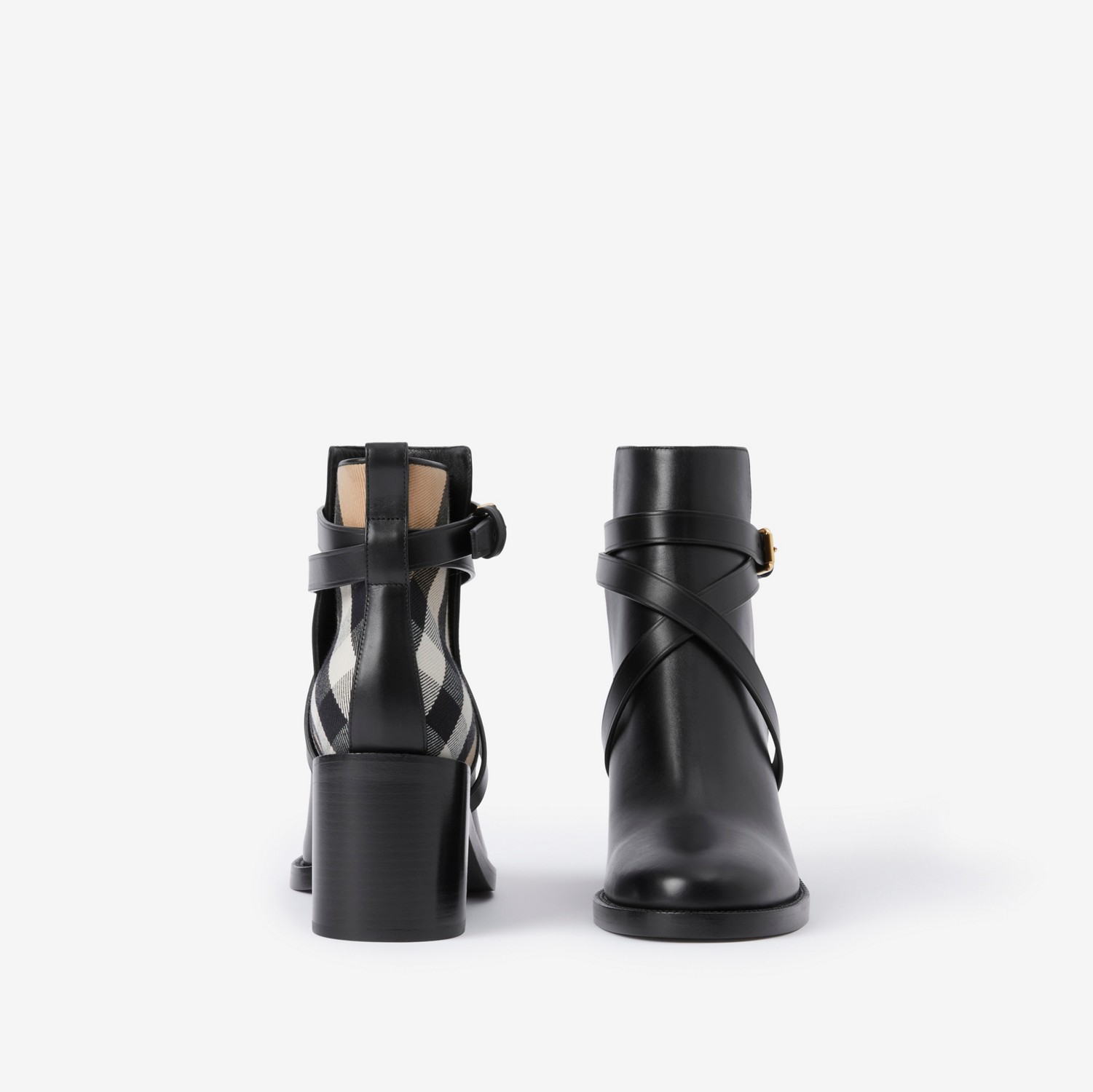 Ankle boots de couro com estampa House Check (Preto/bege Clássico) - Mulheres | Burberry® oficial