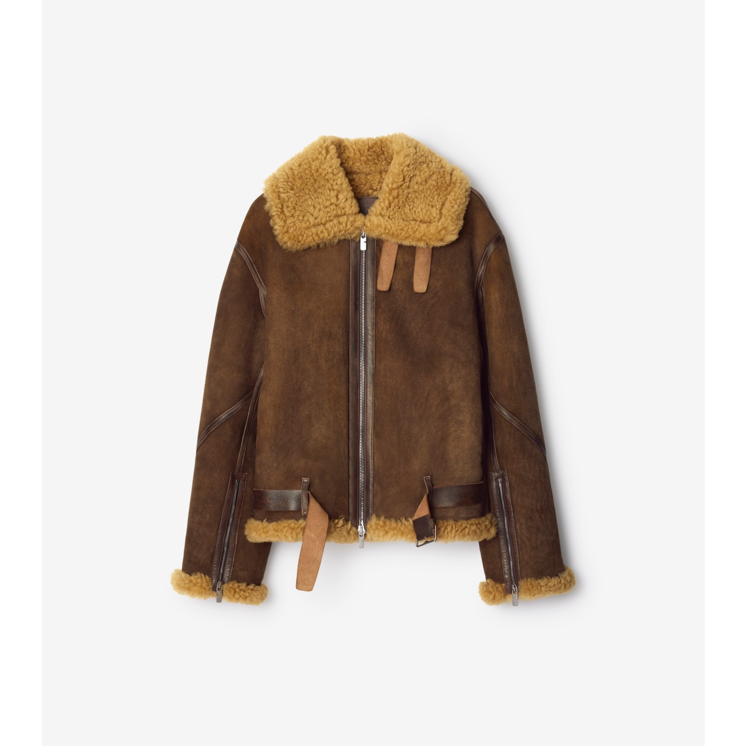 Shearling Aviator Jacket in Moss Men Leather Burberry Official