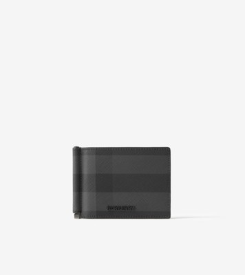 Burberry Check Bi-Fold Money Clip Wallet Charcoal