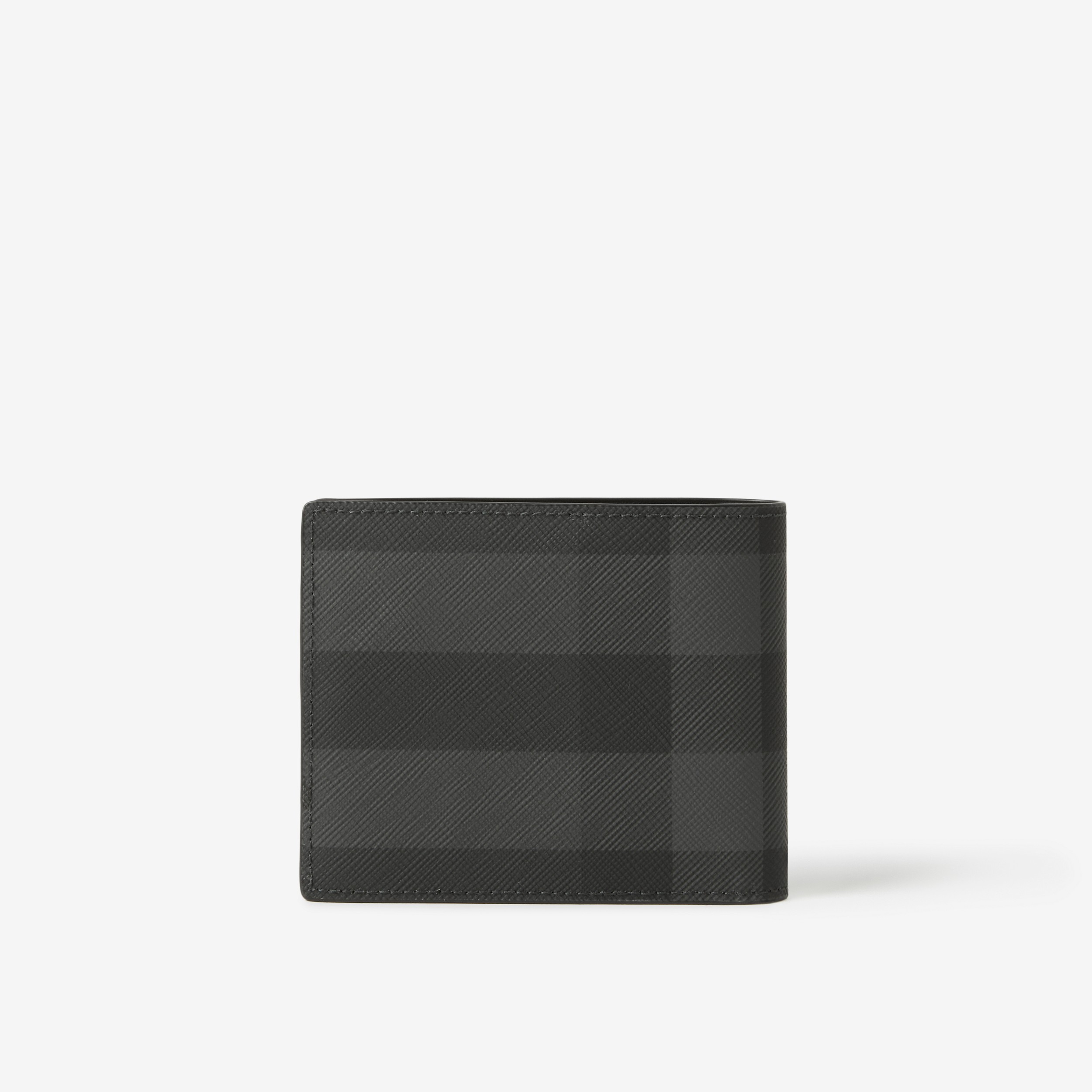 Check and Leather Slim Bifold Wallet in Charcoal | Burberry® Official - 3