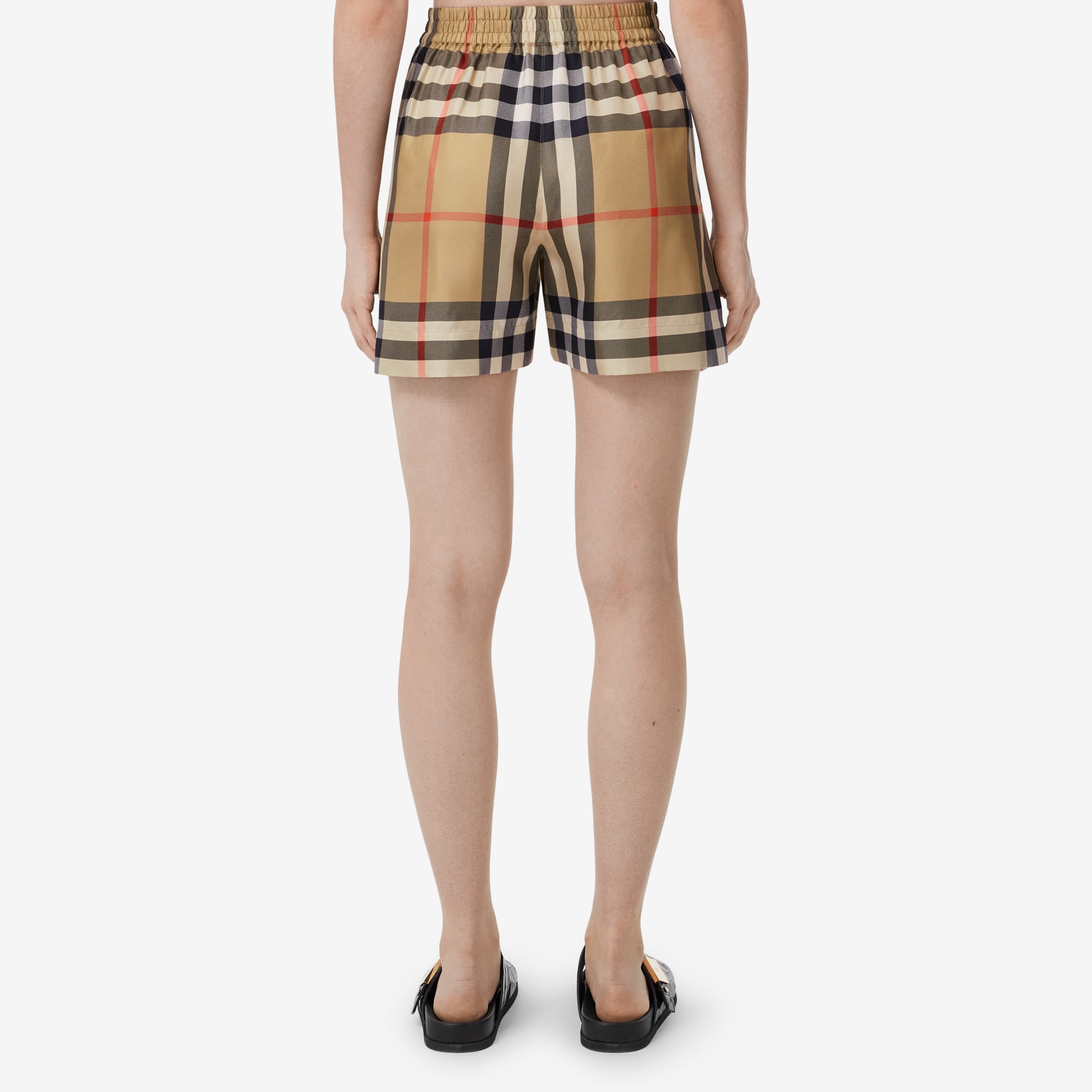 Check Silk Shorts in Archive Beige | Burberry® Official - 3