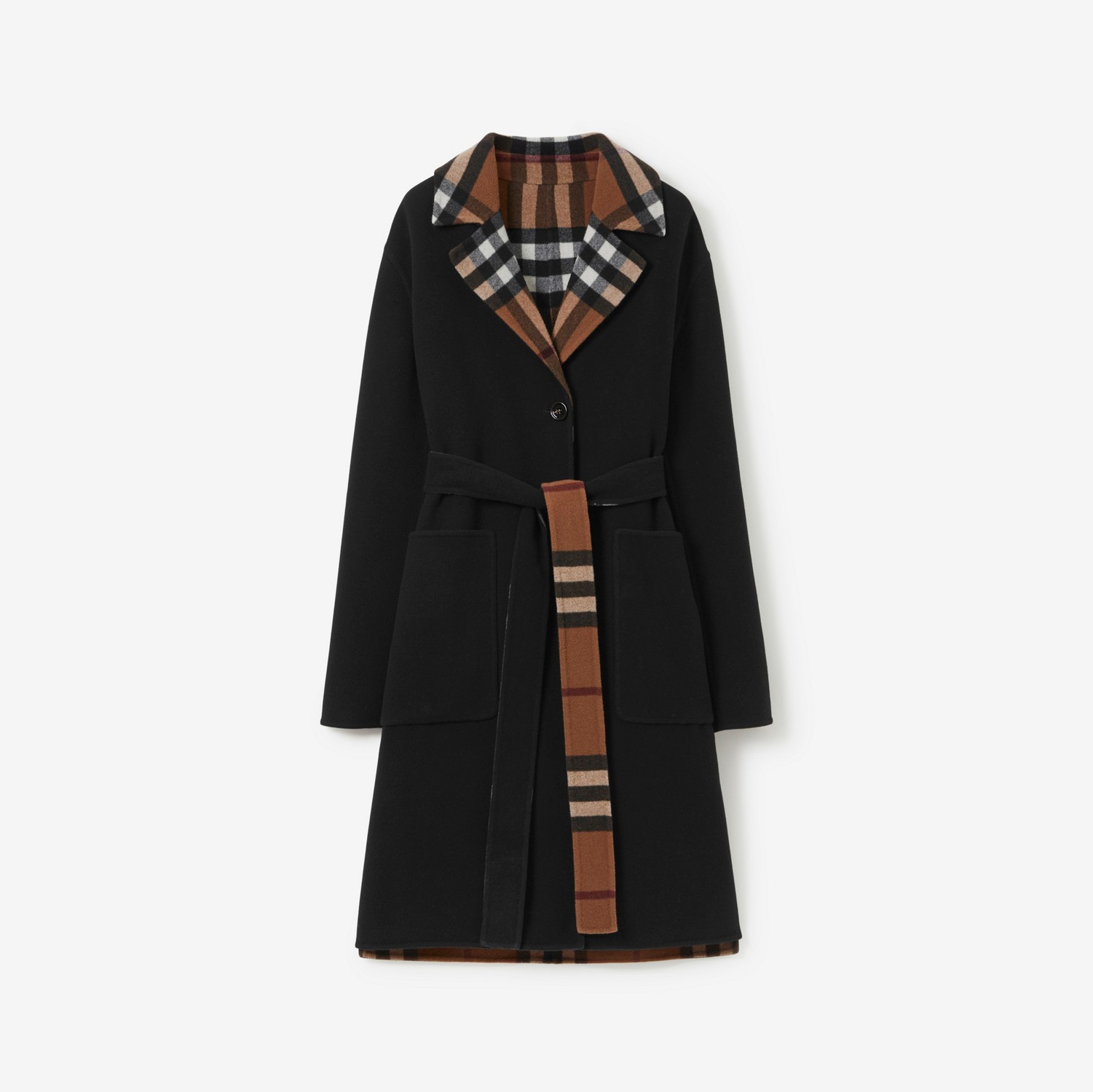 Check Wool Reversible Coat in Birch Brown - Women | Burberry® Official