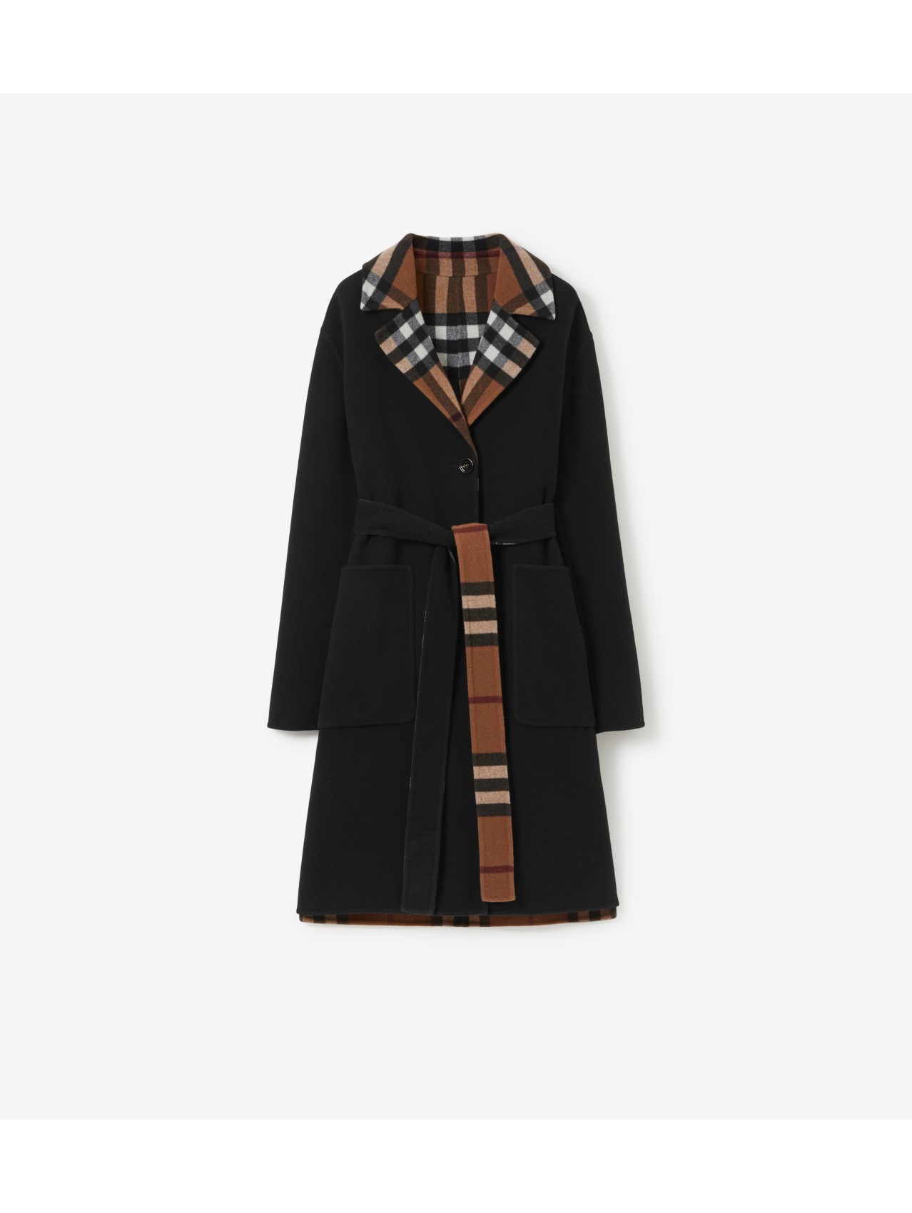 Manteau r versible en laine Check Bouleau brun Femme Pur cachemire Site officiel Burberry