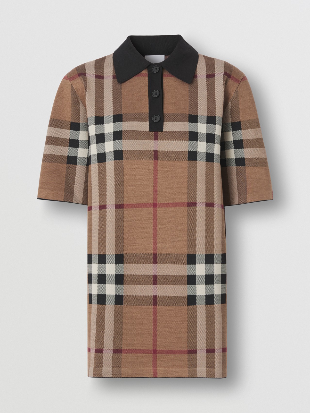 Camisa polo de seda com xadrez em jacquard in Marrom Bétula