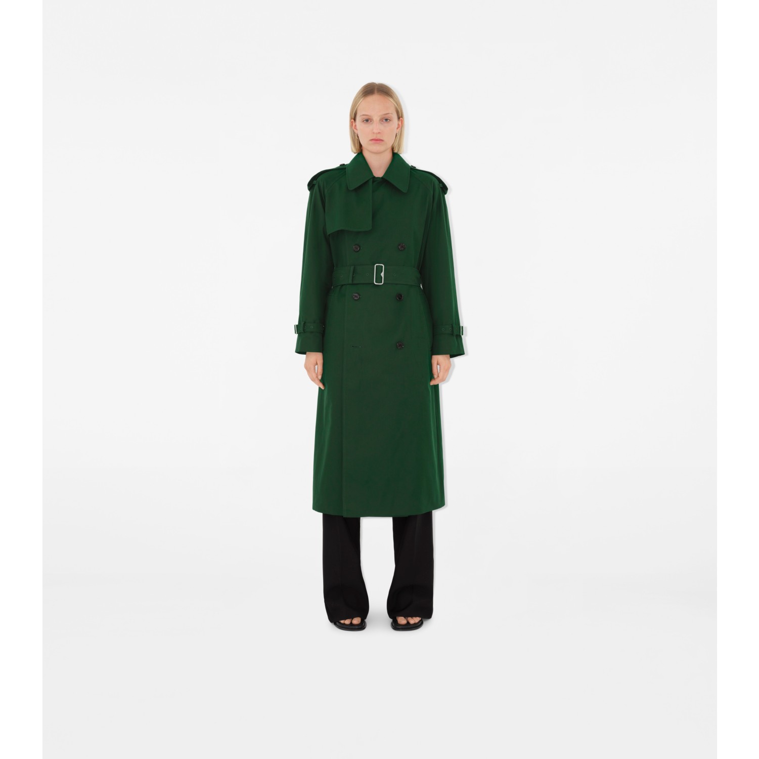 Long Highgrove Castleford Trench Coat in Ivy Women Cotton Gabardine Burberry Official